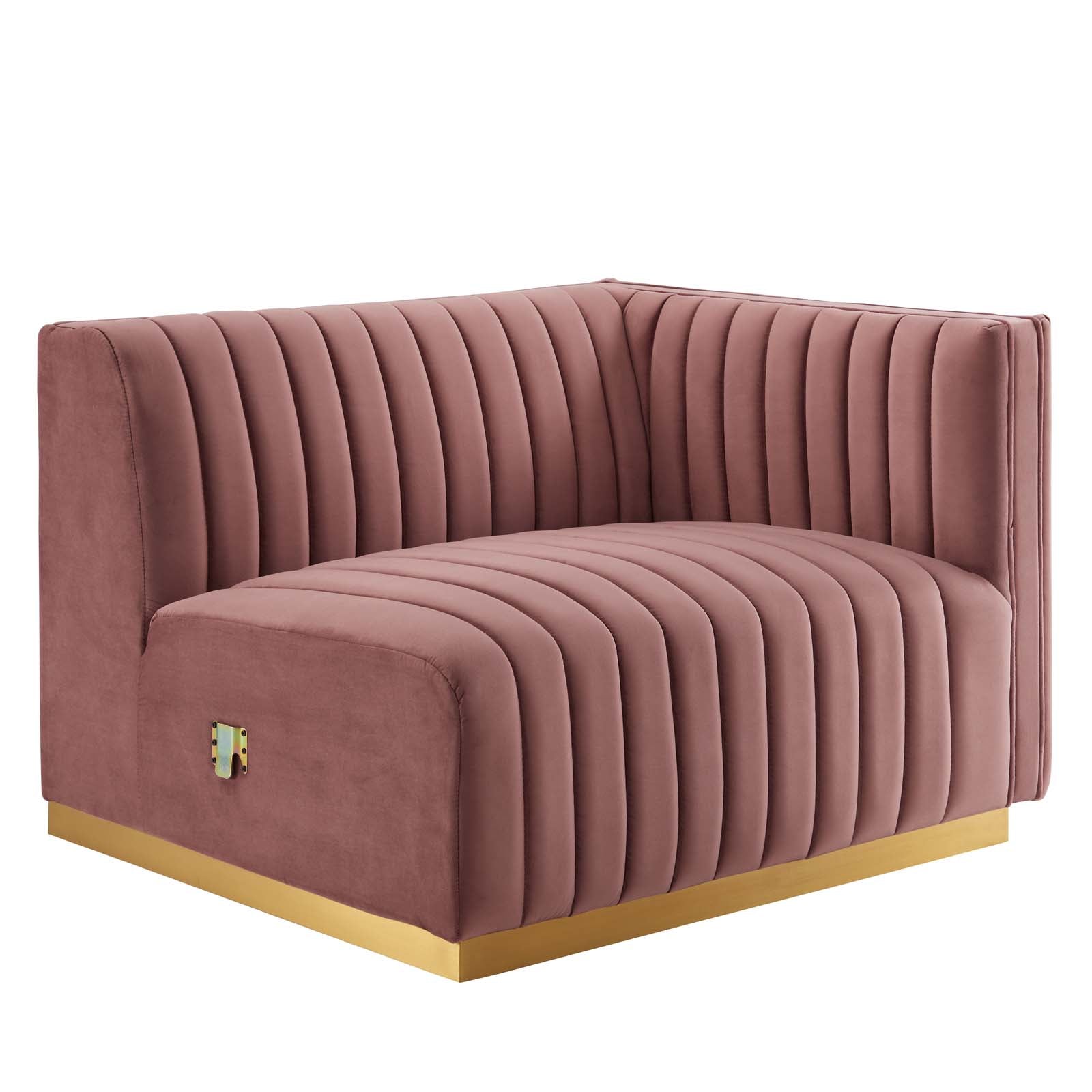 Modway Sectional Sofas - Conjure Channel Tufted Performance Velvet 5 Piece Sectional Sofa Gold | Dusty Rose