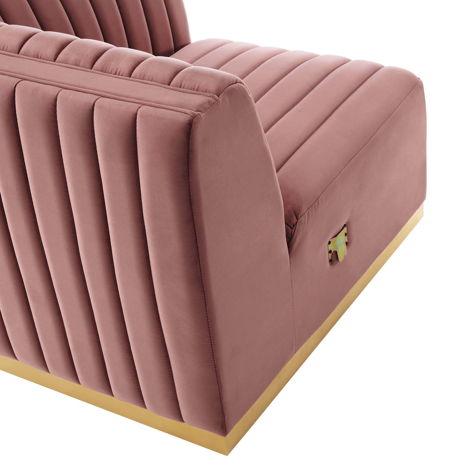 Modway Sectional Sofas - Conjure Channel Tufted Performance Velvet 5 Piece Sectional Sofa Gold | Dusty Rose
