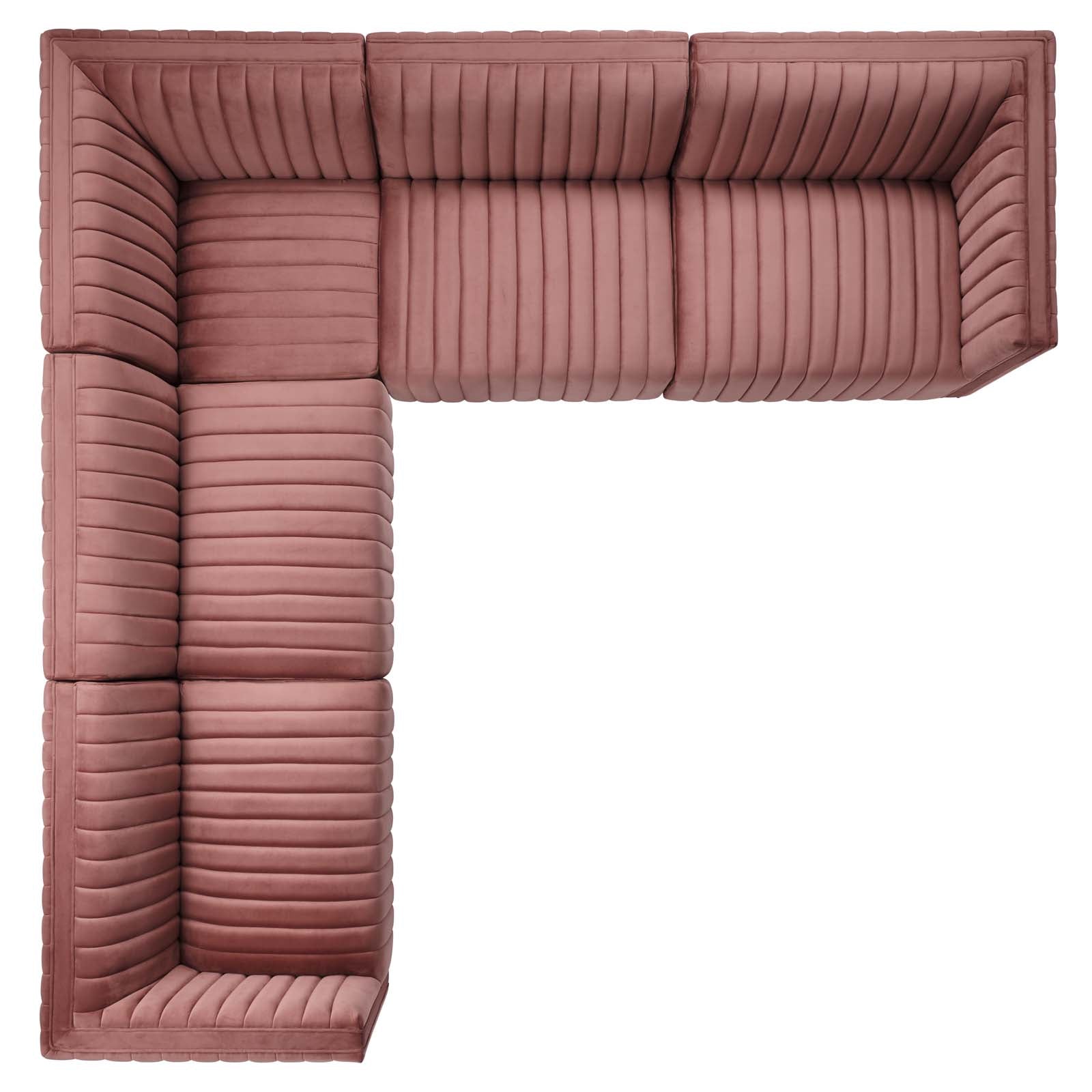 Modway Sectional Sofas - Conjure Channel Tufted Performance Velvet 5 Piece Sectional Sofa Gold | Dusty Rose