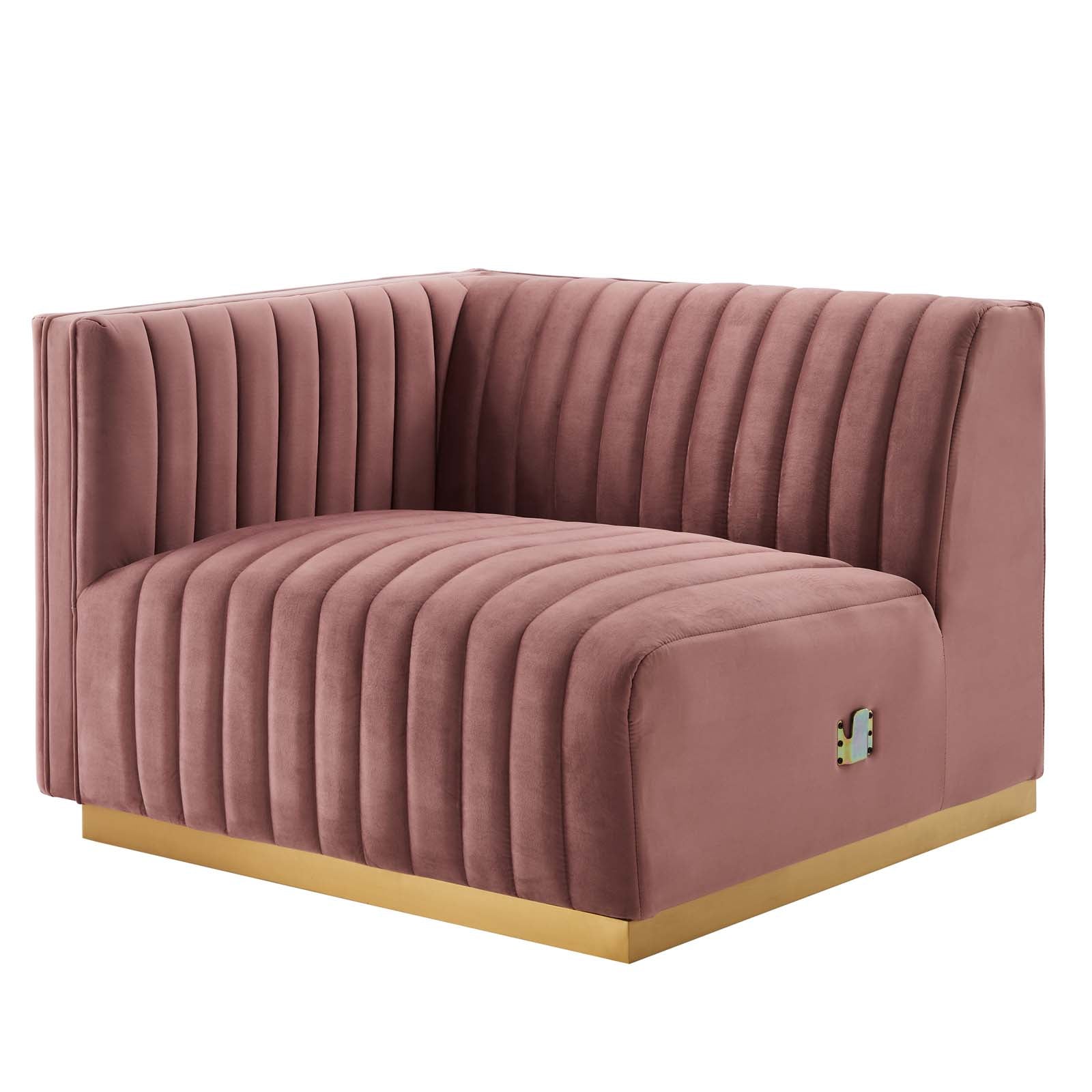 Modway Sectional Sofas - Conjure Channel Tufted Performance Velvet 5 Piece Sectional Sofa Gold | Dusty Rose