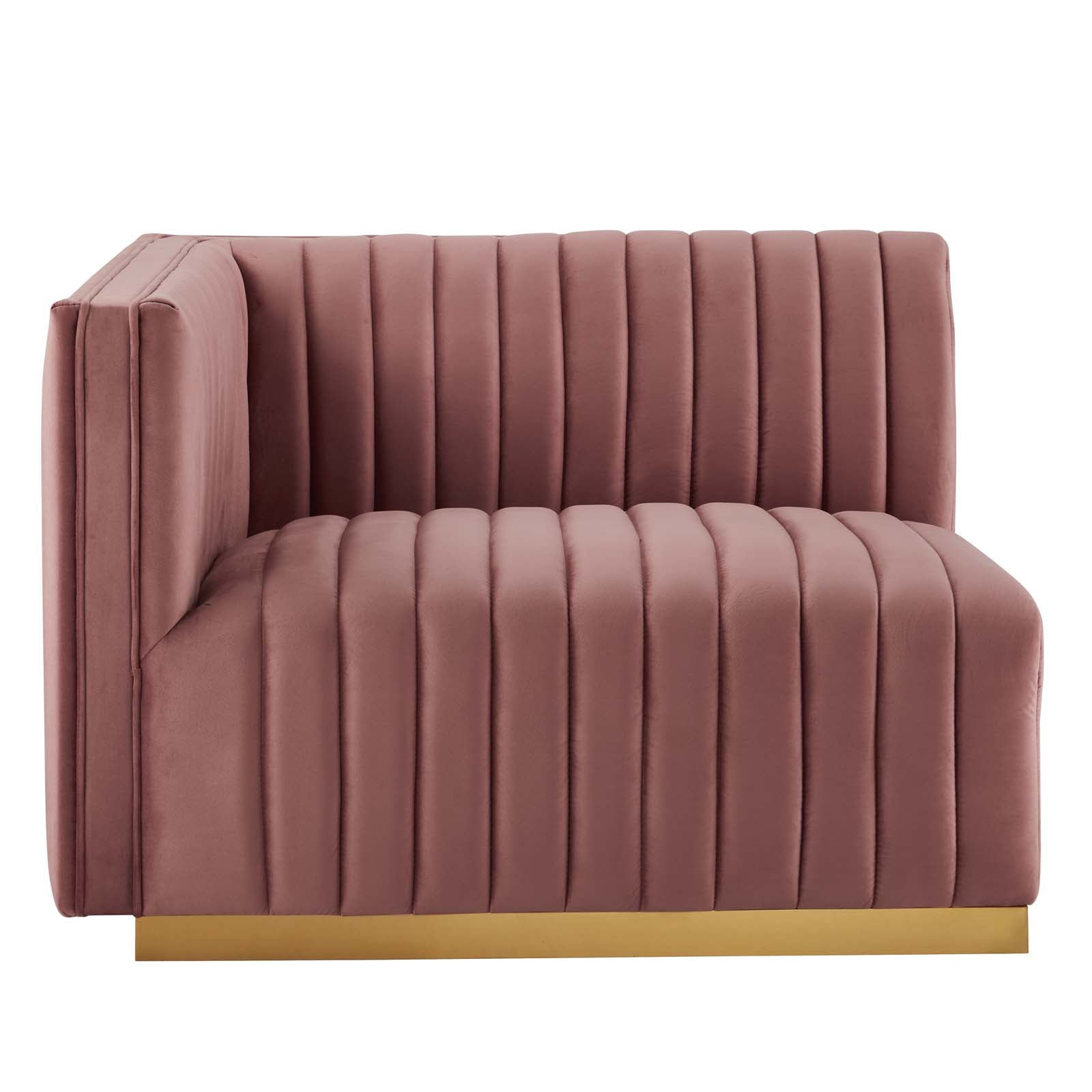 Modway Sectional Sofas - Conjure Channel Tufted Performance Velvet 5 Piece Sectional Sofa Gold | Dusty Rose