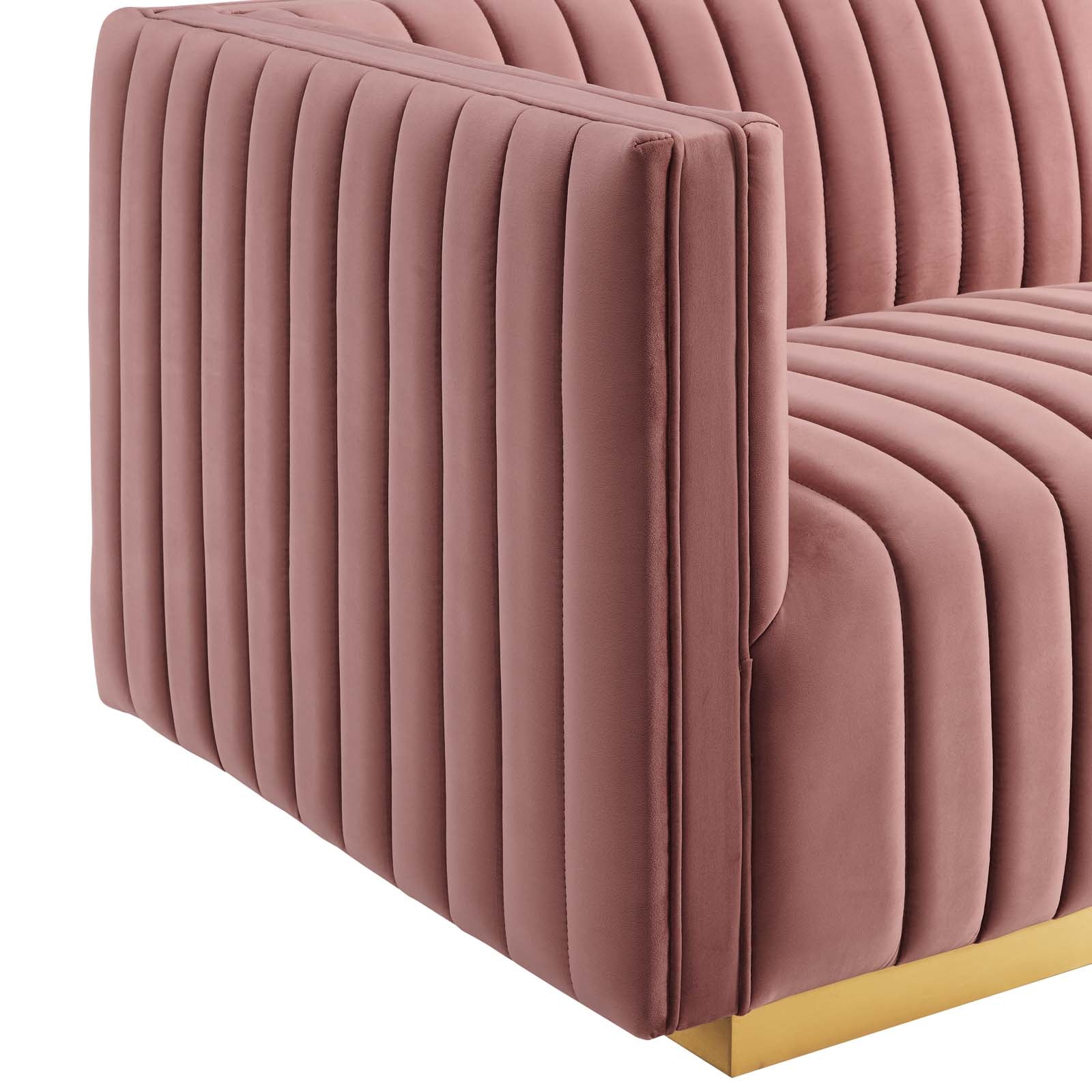 Modway Sectional Sofas - Conjure Channel Tufted Performance Velvet 5 Piece Sectional Sofa Gold | Dusty Rose