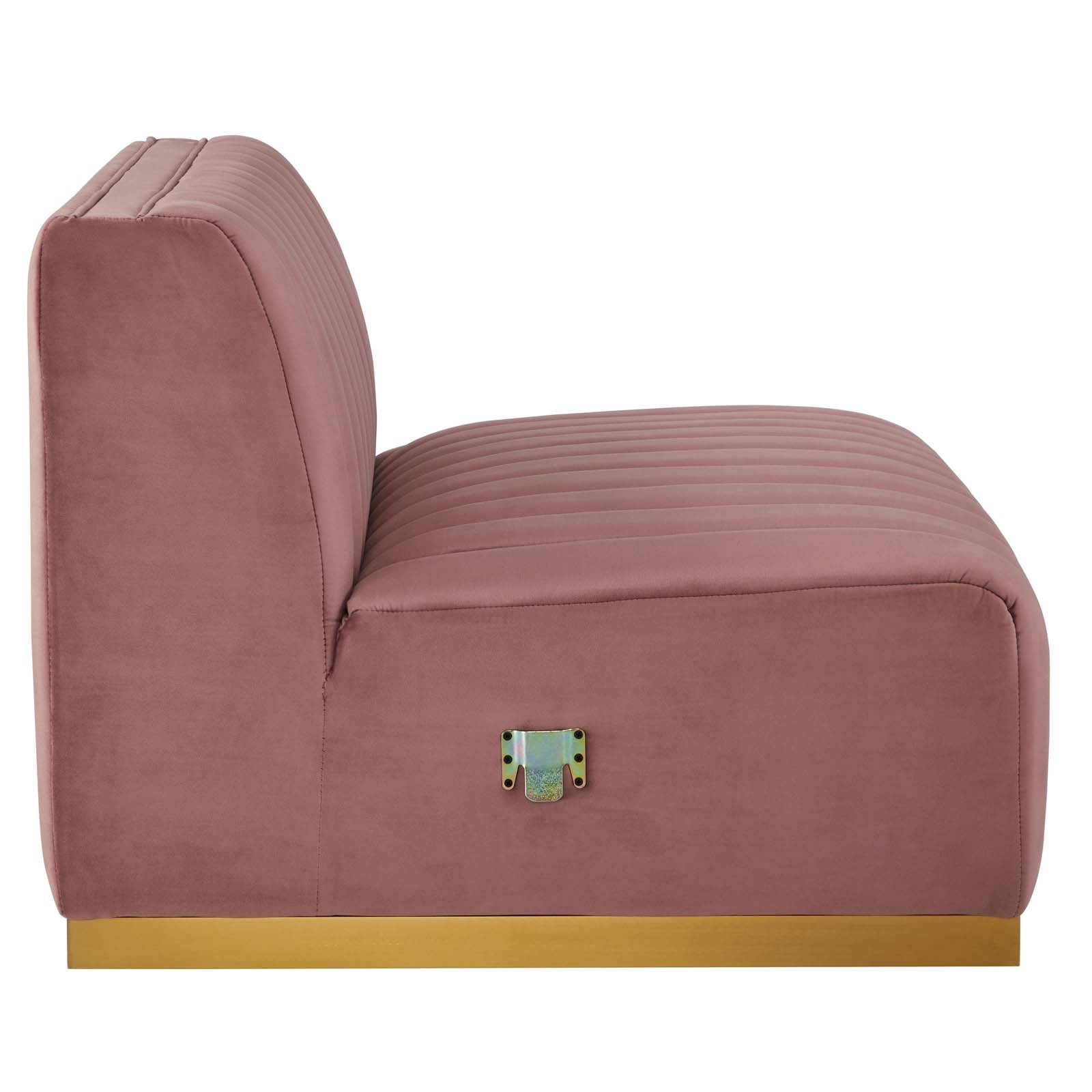 Modway Sectional Sofas - Conjure Channel Tufted Performance Velvet 5 Piece Sectional Sofa Gold | Dusty Rose