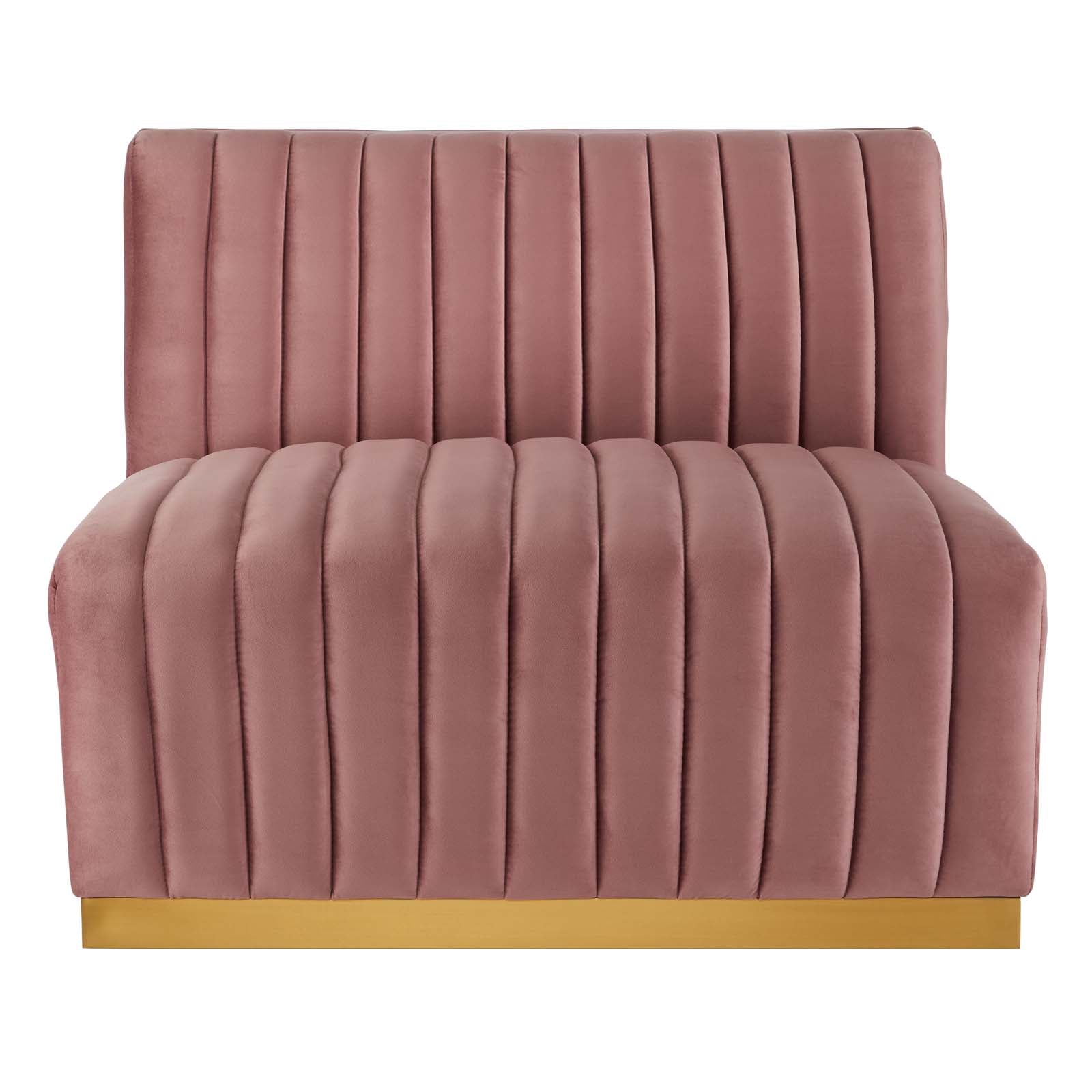 Modway Sectional Sofas - Conjure Channel Tufted Performance Velvet 5 Piece Sectional Sofa Gold | Dusty Rose