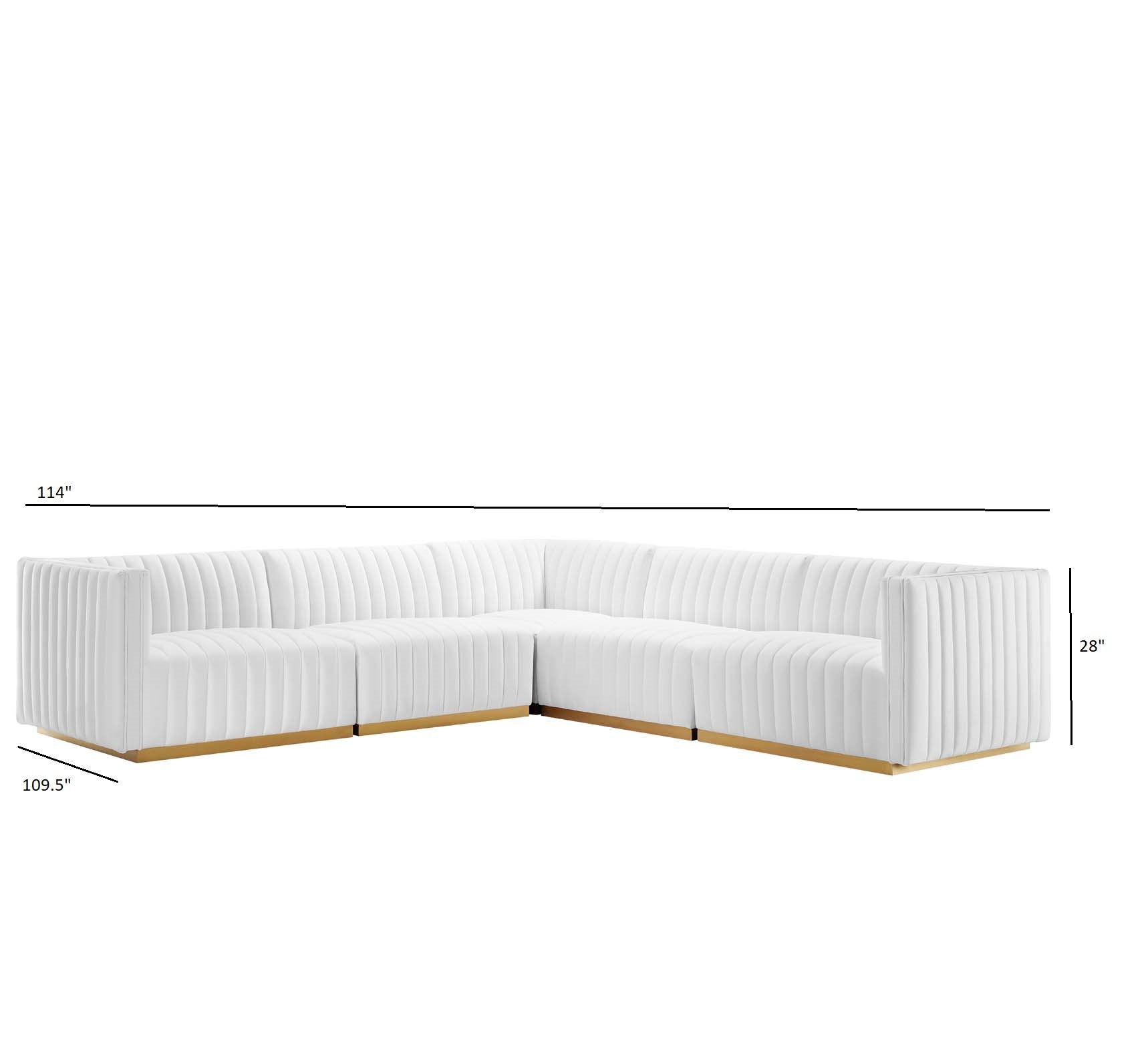 Modway Sectional Sofas - Conjure Channel Tufted Performance Velvet 5 Piece Sectional Gold White EEI-5849-GLD-WHI