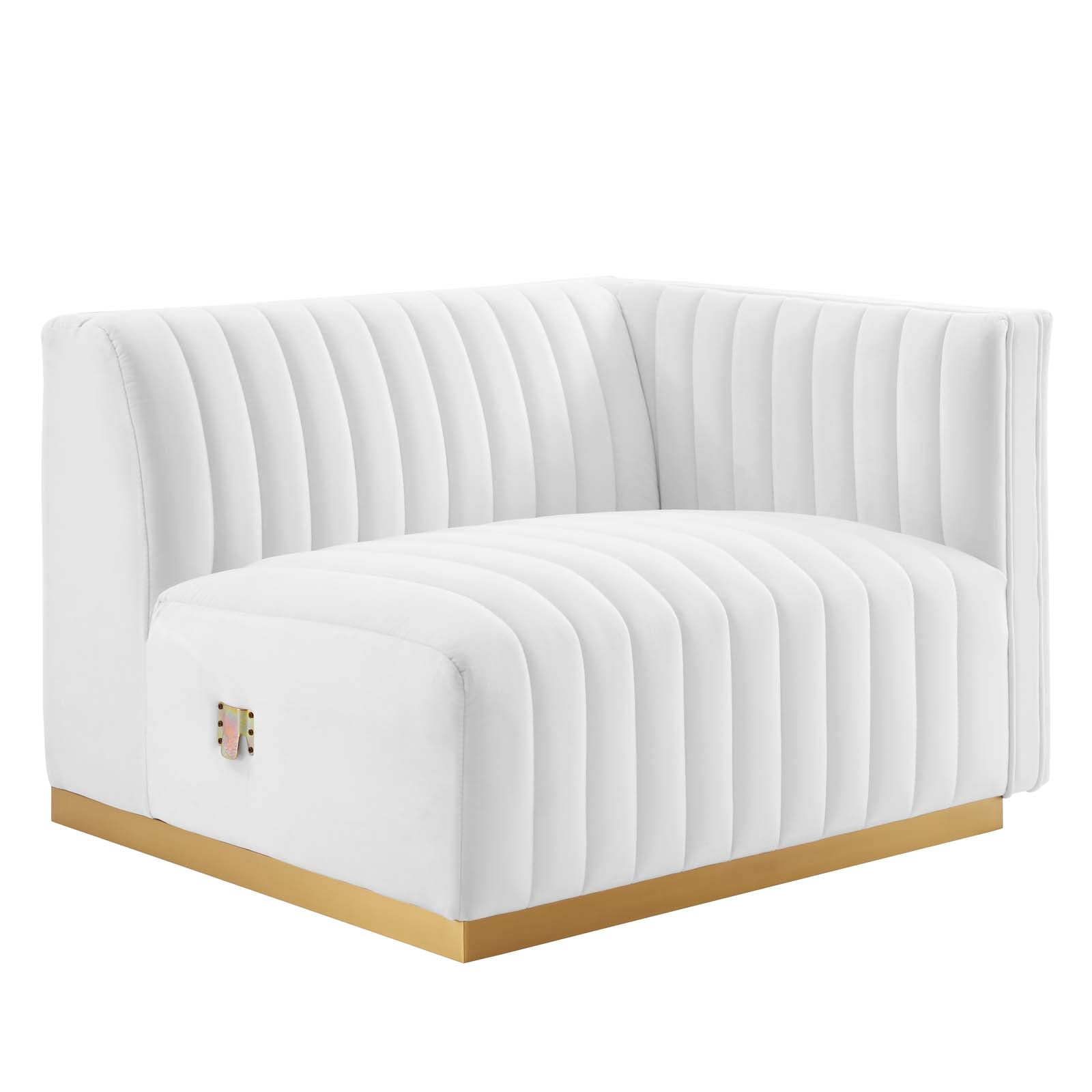 Modway Sectional Sofas - Conjure Channel Tufted Performance Velvet 5 Piece Sectional Gold White EEI-5849-GLD-WHI