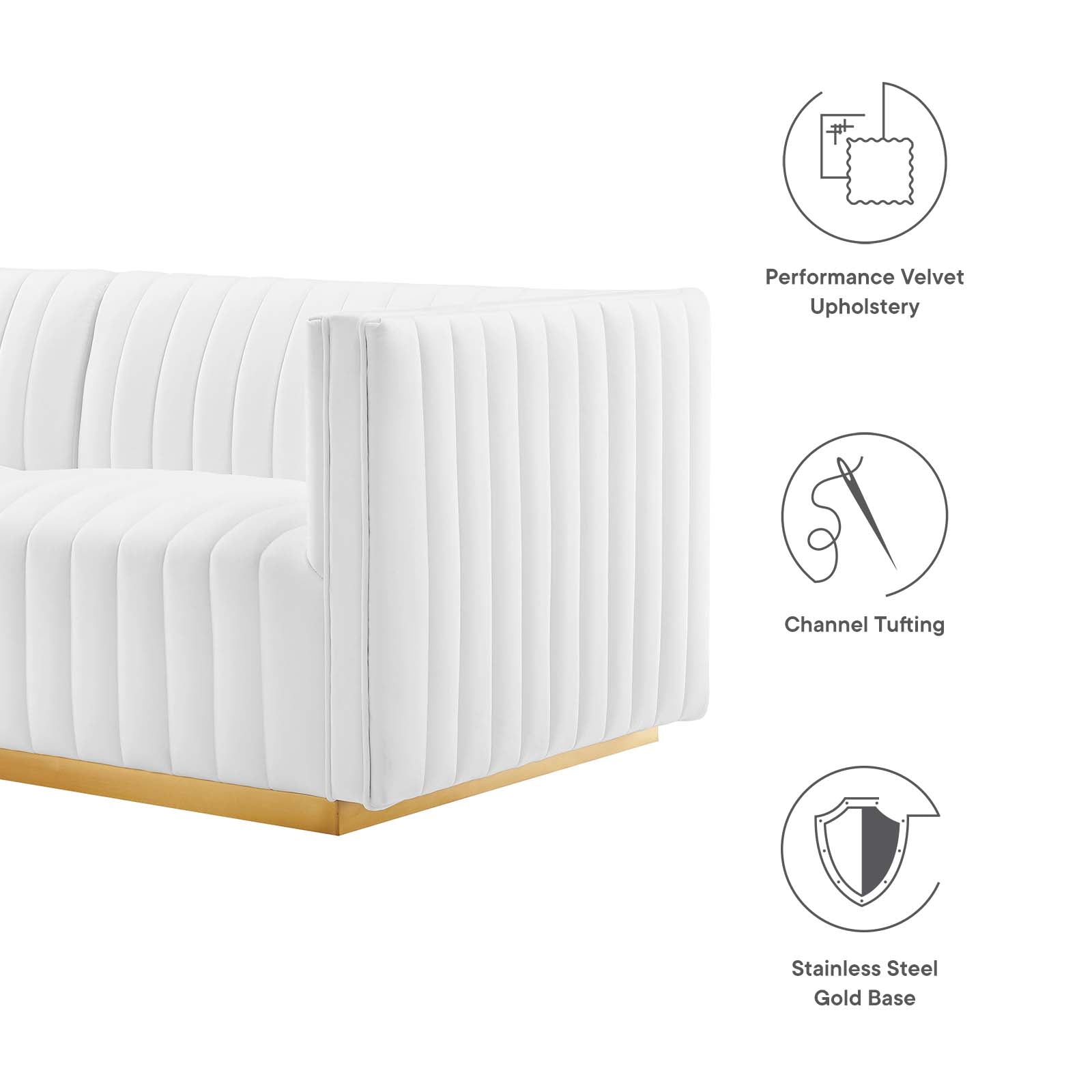 Modway Sectional Sofas - Conjure Channel Tufted Performance Velvet 5 Piece Sectional Gold White EEI-5849-GLD-WHI