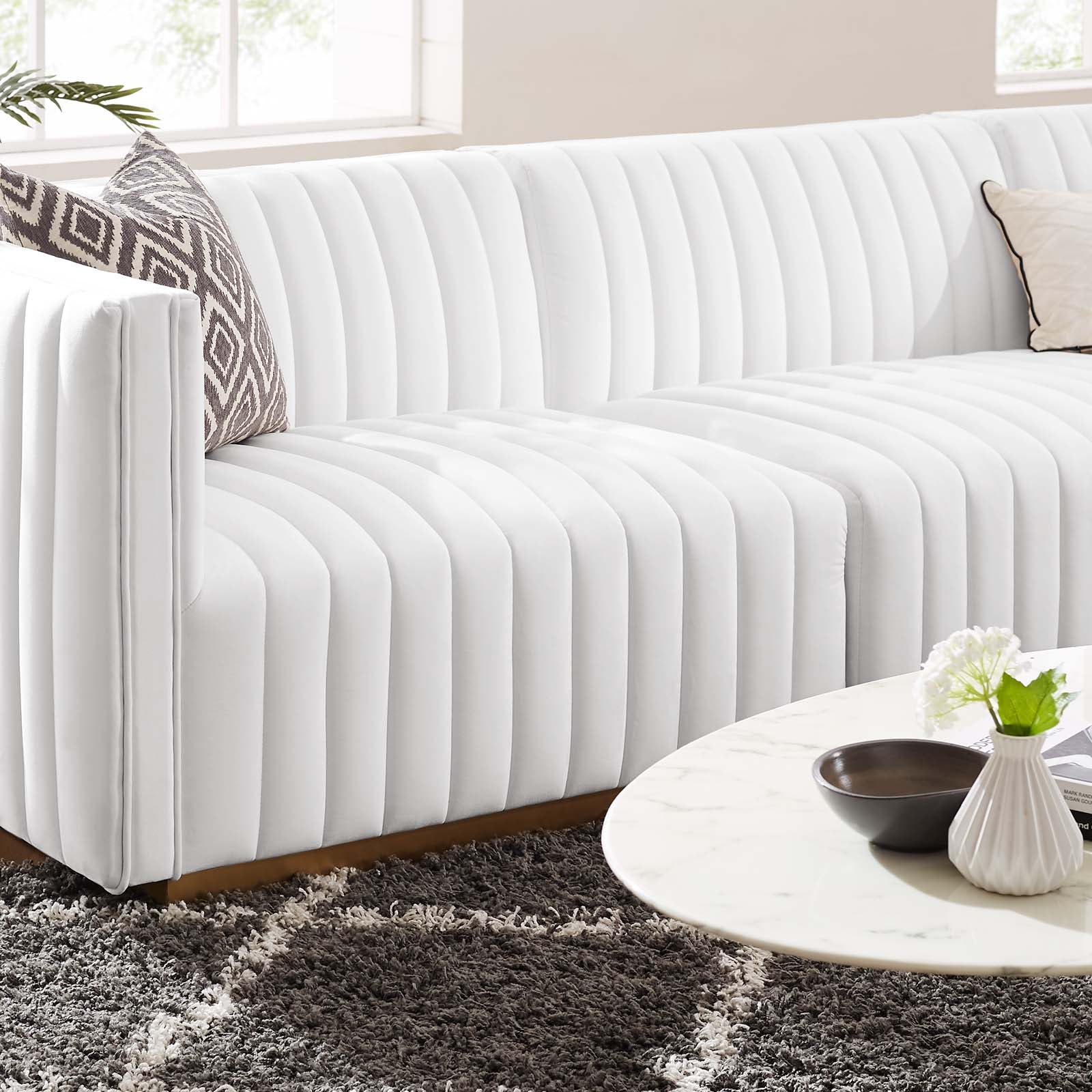 Modway Sectional Sofas - Conjure Channel Tufted Performance Velvet 5 Piece Sectional Gold White EEI-5849-GLD-WHI