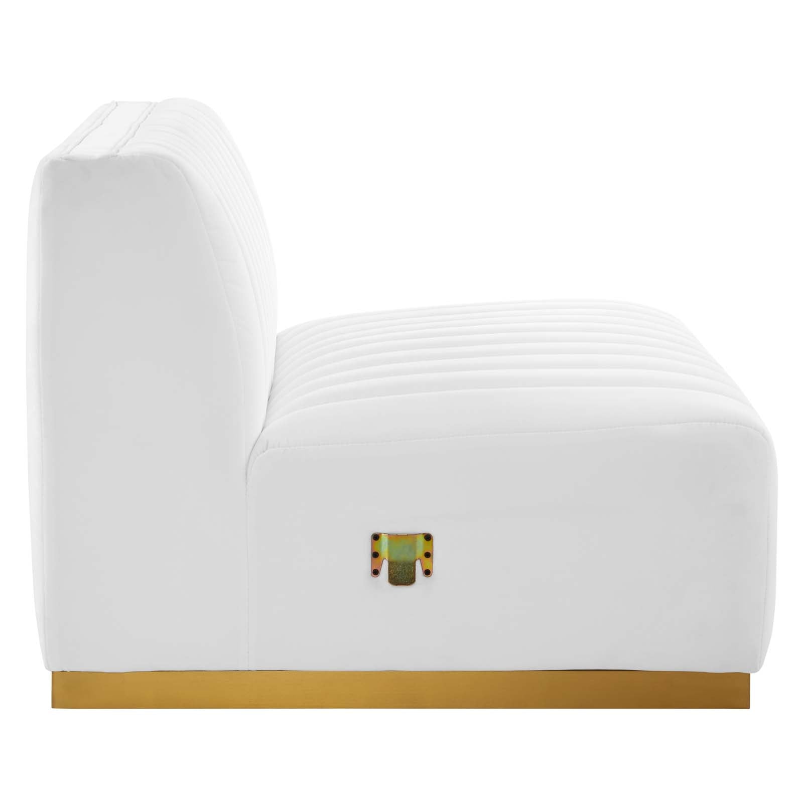 Modway Sectional Sofas - Conjure Channel Tufted Performance Velvet 5 Piece Sectional Gold White EEI-5849-GLD-WHI