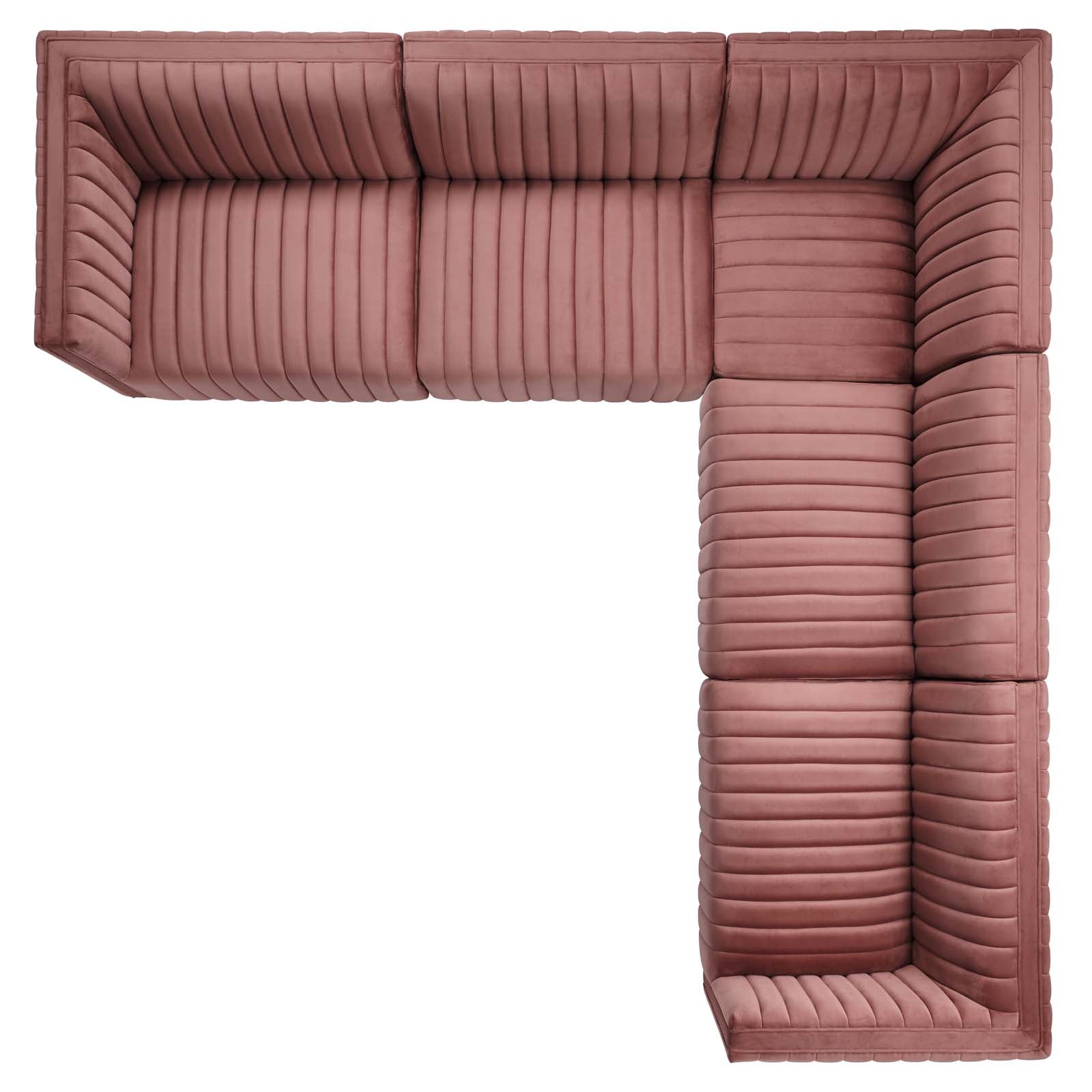 Modway Sectional Sofas - Conjure Channel Tufted Performance Velvet 5 Piece Sectional Gold | Dusty Rose