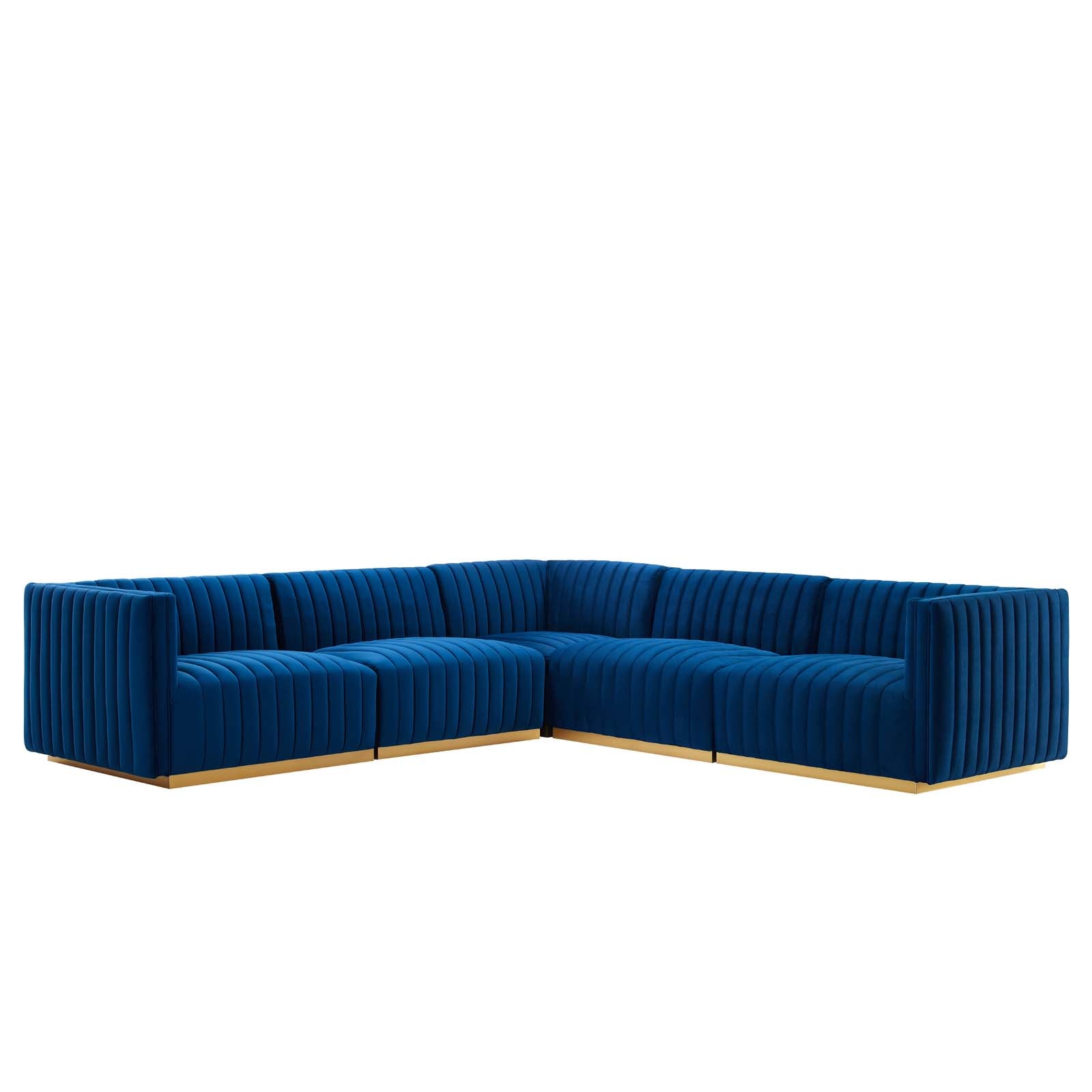 Modway Sectional Sofas - Conjure Channel Tufted Performance Velvet 5 Piece Sectional Gold Navy