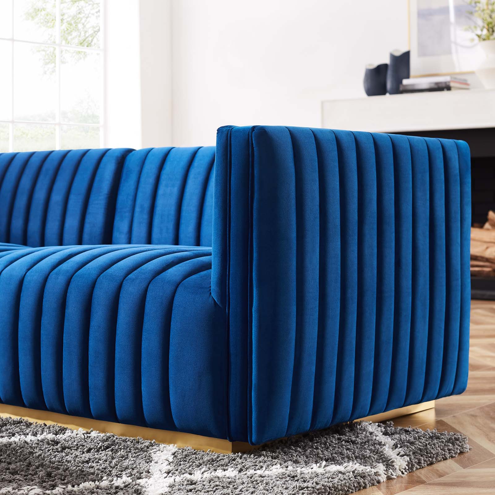 Modway Sectional Sofas - Conjure Channel Tufted Performance Velvet 5 Piece Sectional Gold Navy