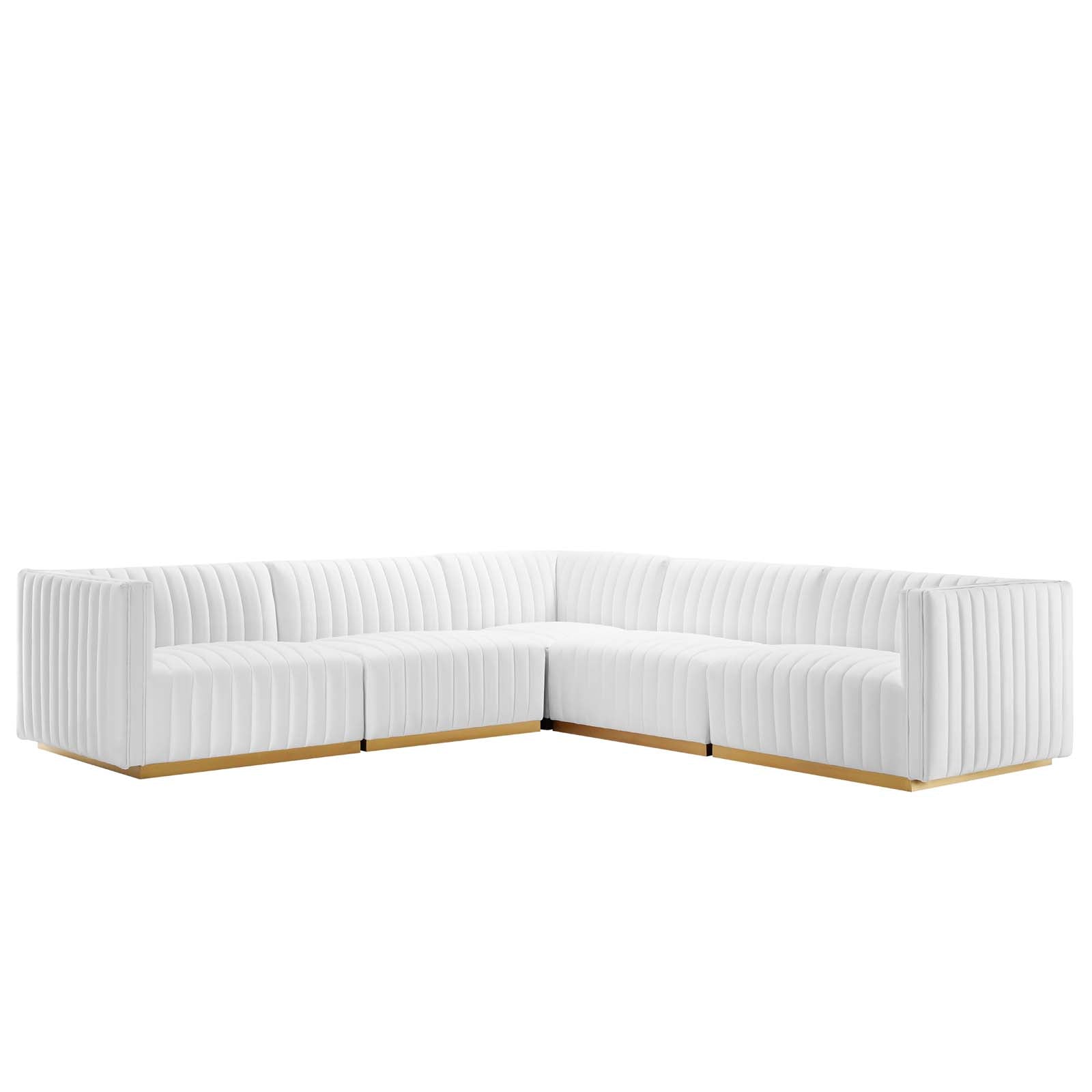 Modway Sectional Sofas - Conjure Channel Tufted Performance Velvet 5 Piece Sectional Gold White