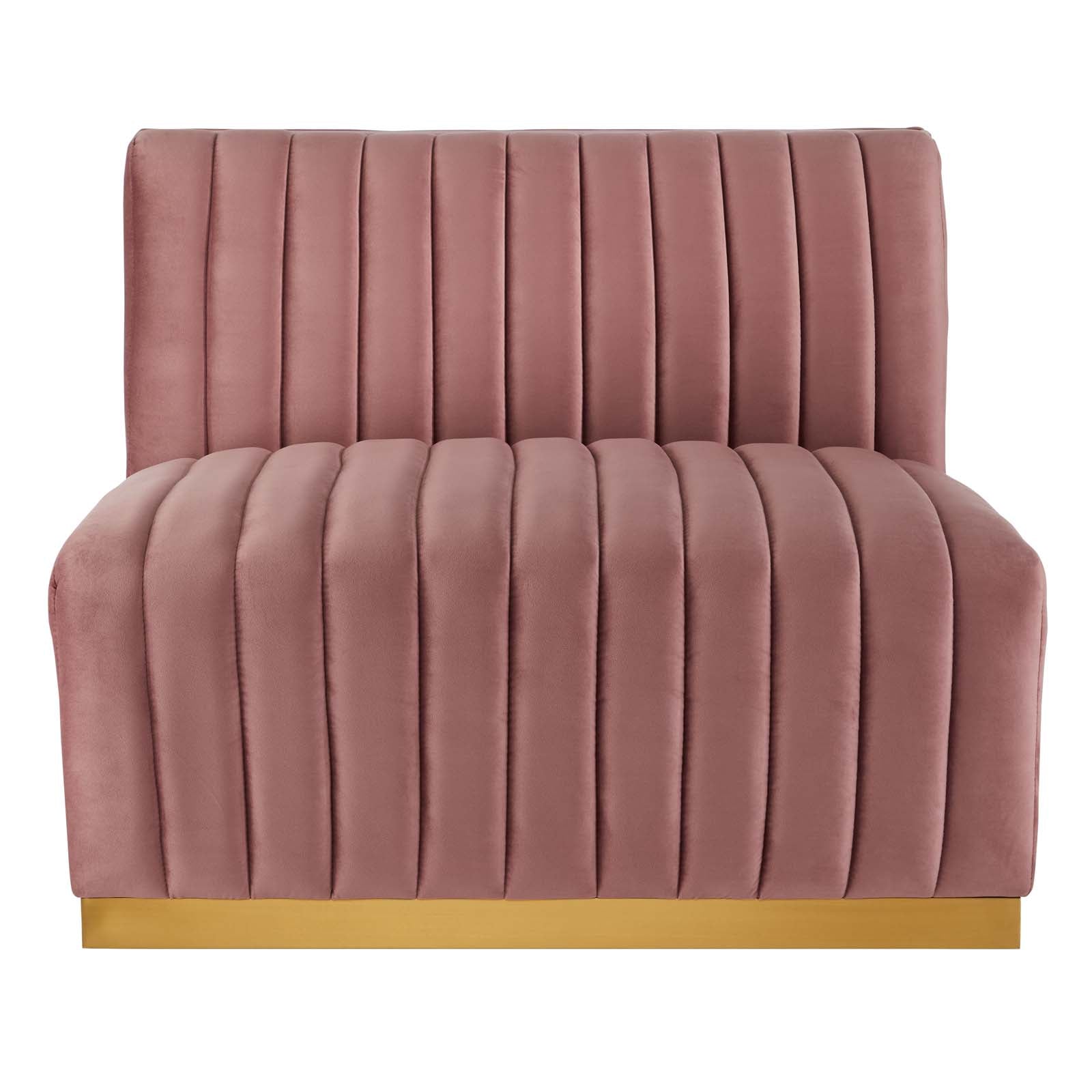 Modway Sectional Sofas - Conjure Channel Tufted Performance Velvet 6 Piece U-Shaped Sectional Gold | Dusty Rose