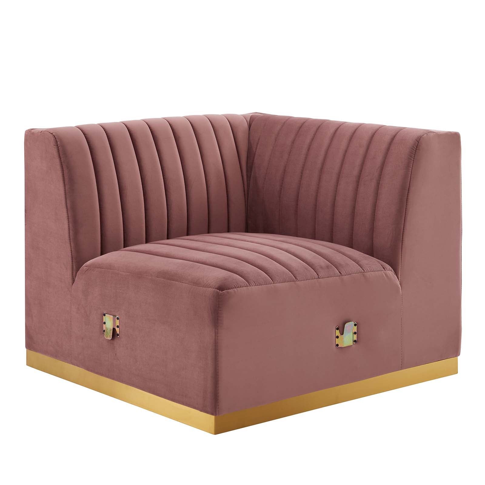 Modway Sectional Sofas - Conjure Channel Tufted Performance Velvet 6 Piece U-Shaped Sectional Gold | Dusty Rose