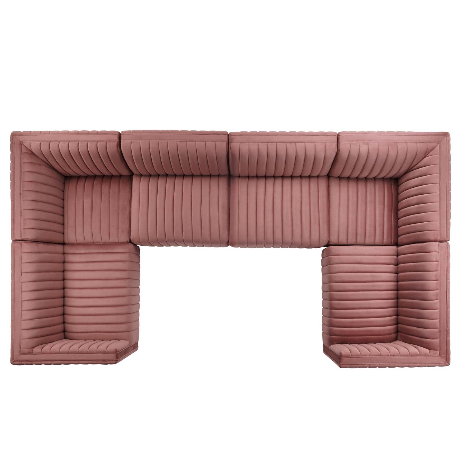 Modway Sectional Sofas - Conjure Channel Tufted Performance Velvet 6 Piece U-Shaped Sectional Gold | Dusty Rose