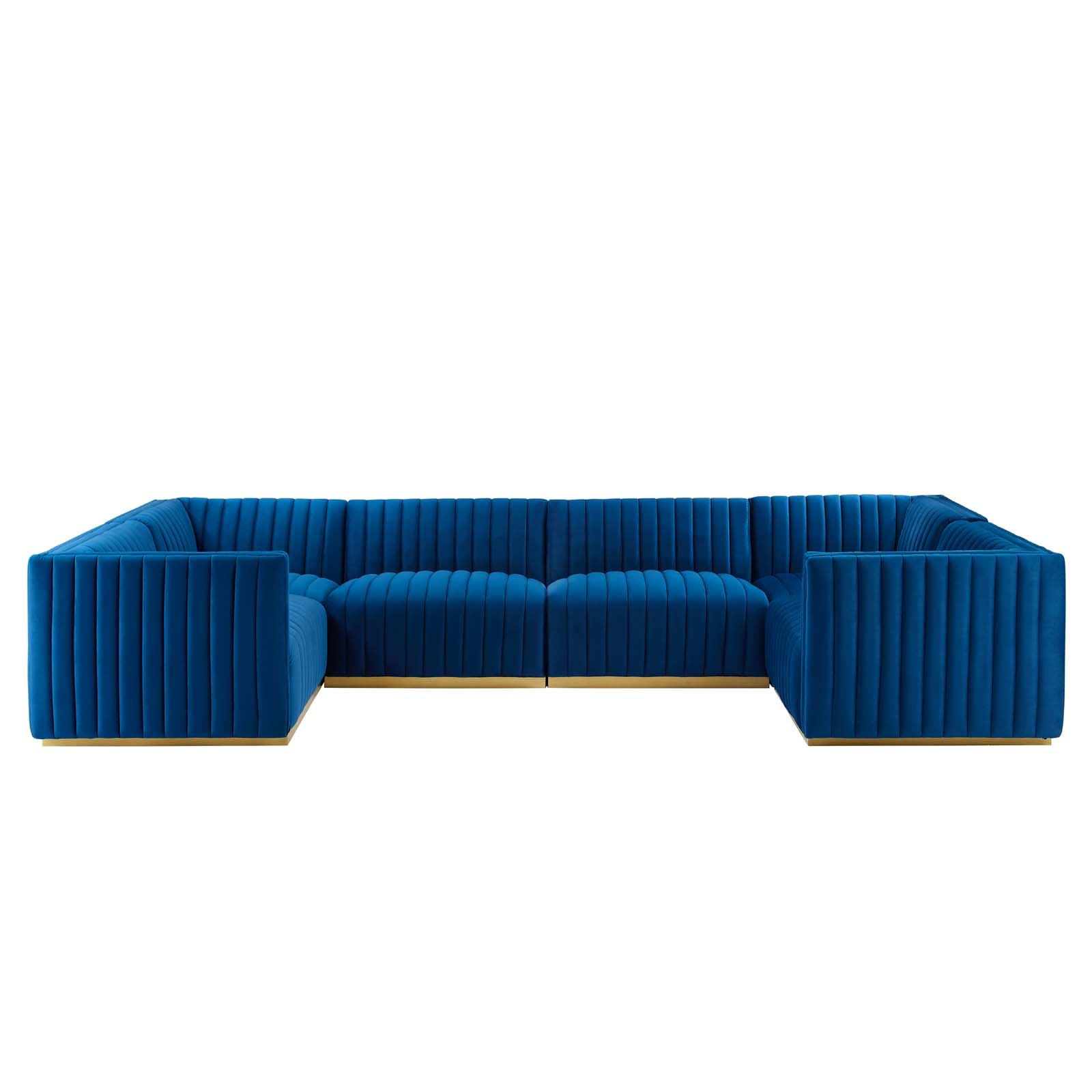 Modway Sectional Sofas - Conjure Channel Tufted Performance Velvet 6 Piece U-Shaped Sectional Gold Navy