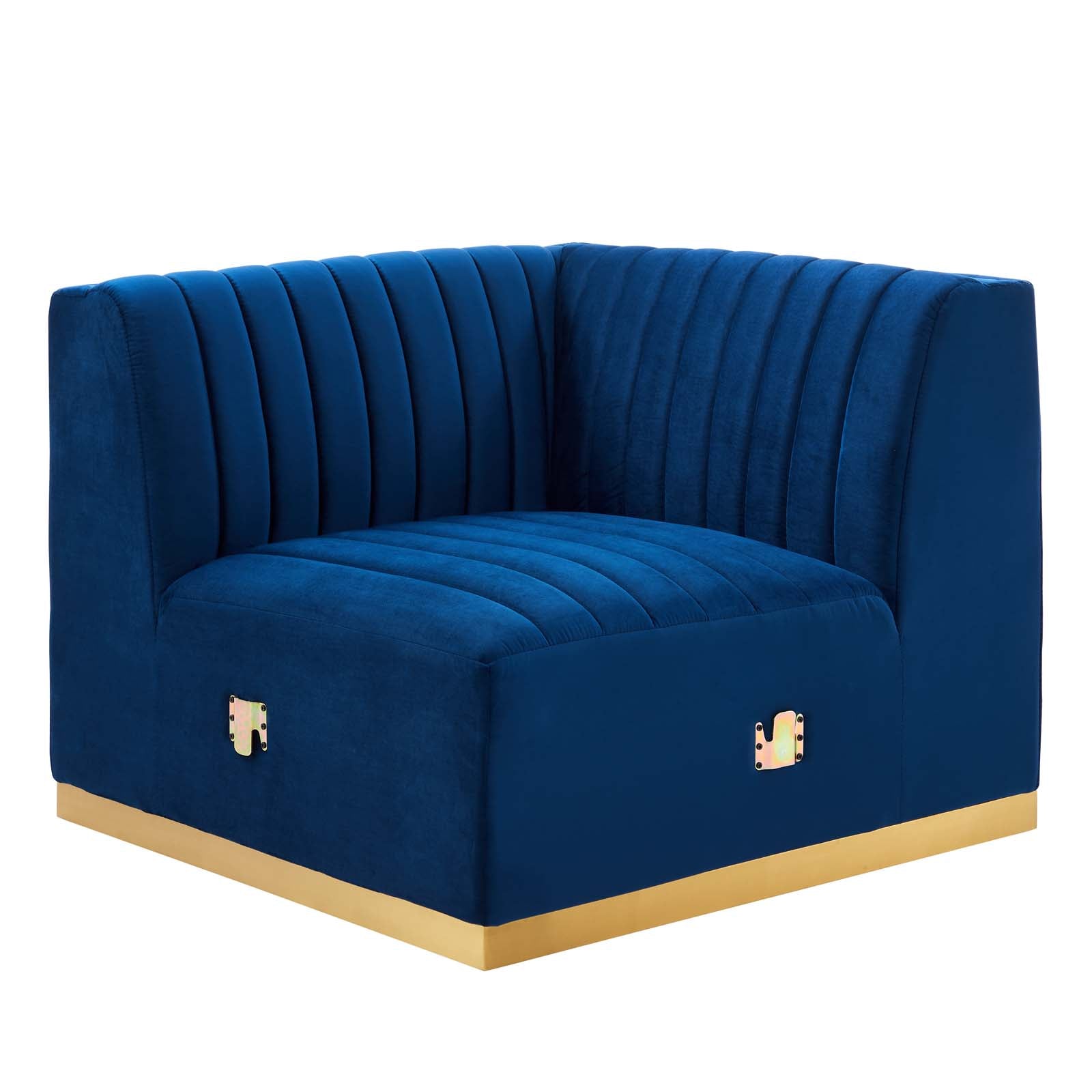 Modway Sectional Sofas - Conjure Channel Tufted Performance Velvet 6 Piece U-Shaped Sectional Gold Navy