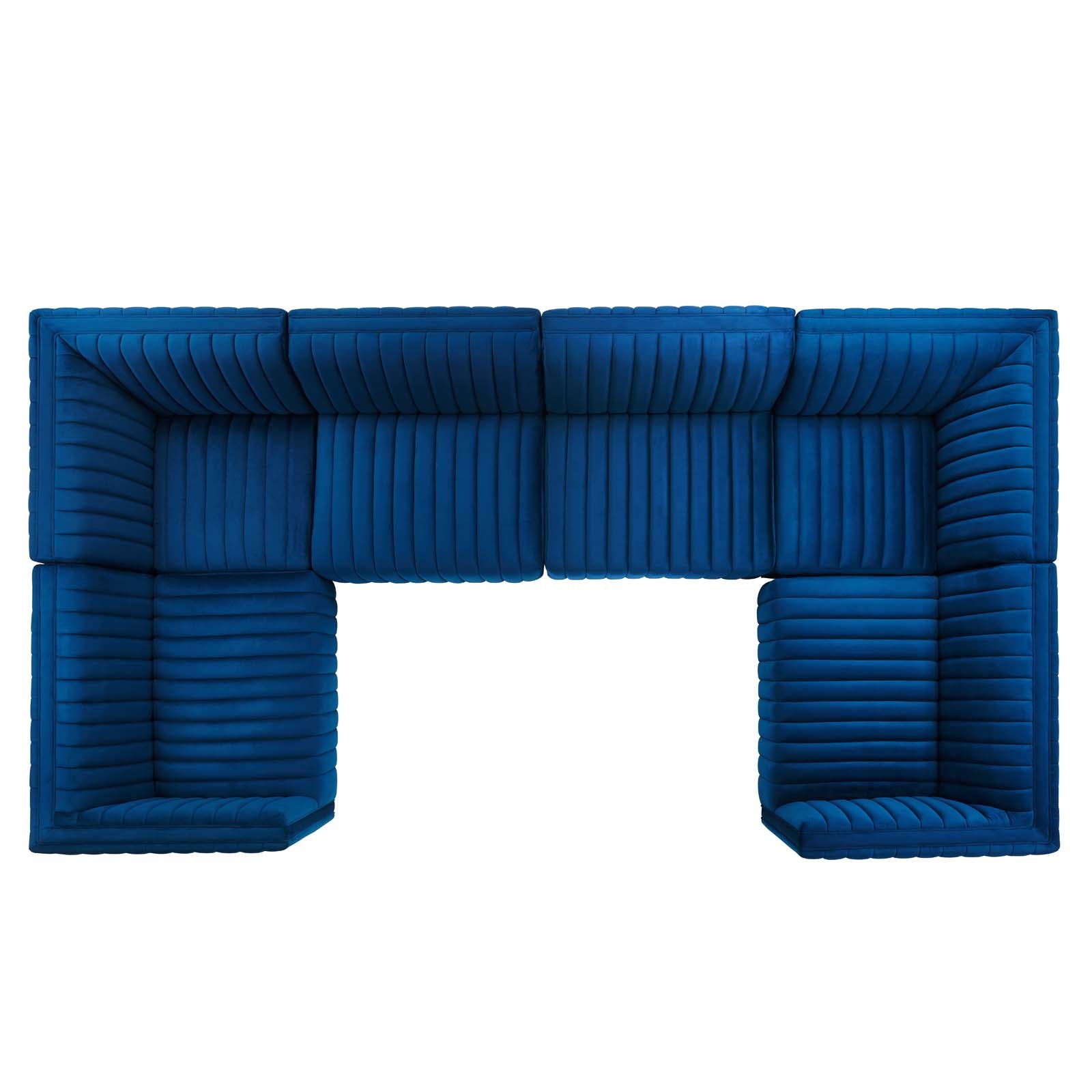 Modway Sectional Sofas - Conjure Channel Tufted Performance Velvet 6 Piece U-Shaped Sectional Gold Navy