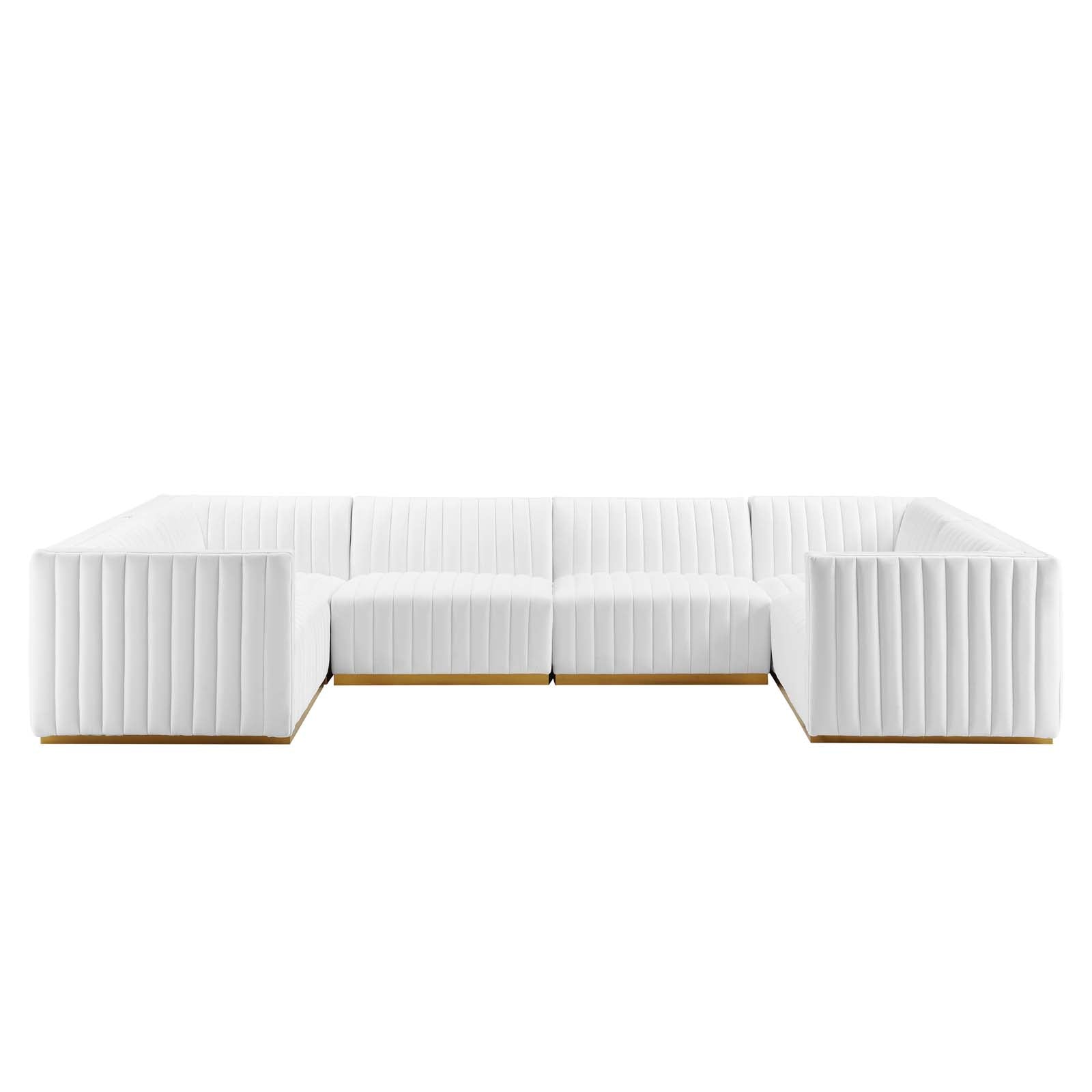 Modway Sectional Sofas - Conjure Channel Tufted Performance Velvet 6 Piece U-Shaped Sectional Gold White