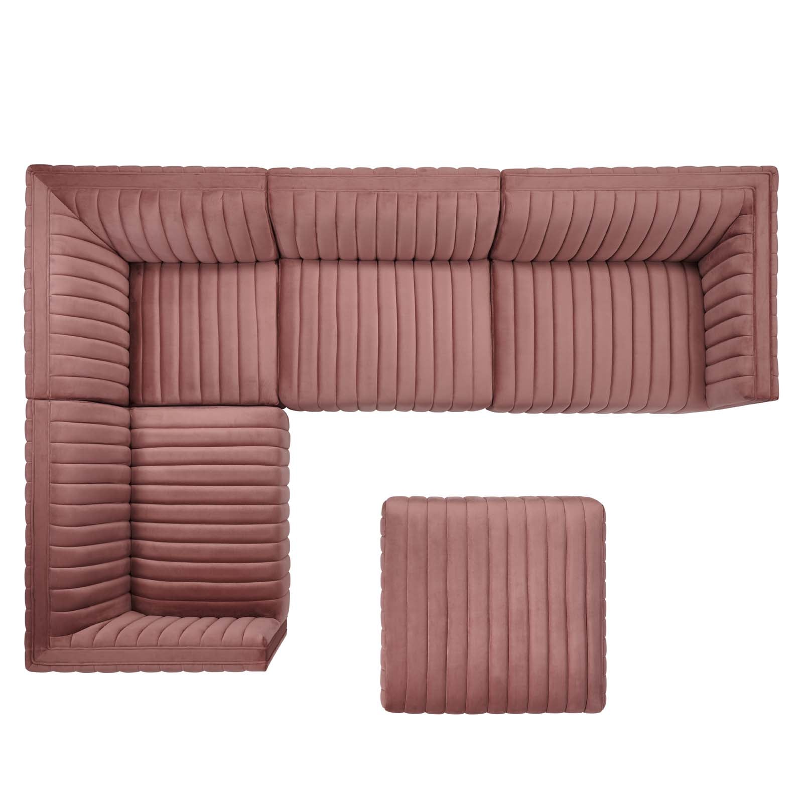 Modway Sectional Sofas - Conjure Channel Tufted Performance Velvet 5 Piece Sectional Gold | Dusty Rose EEI-5852-GLD-DUS