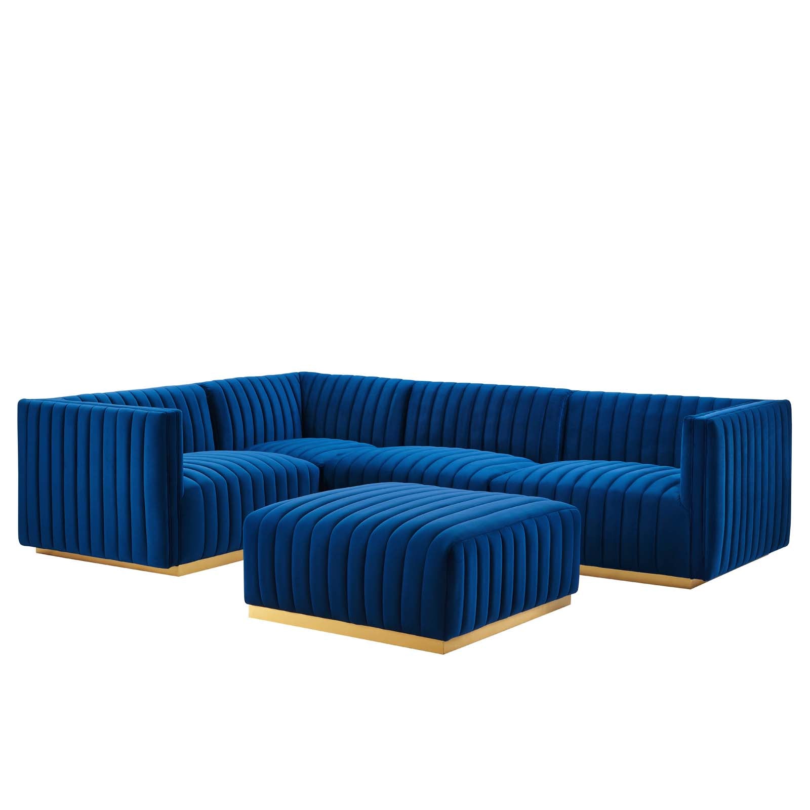 Modway Sectional Sofas - Conjure Channel Tufted Performance Velvet 5 Piece Sectional Gold Navy EEI-5852-GLD-NAV