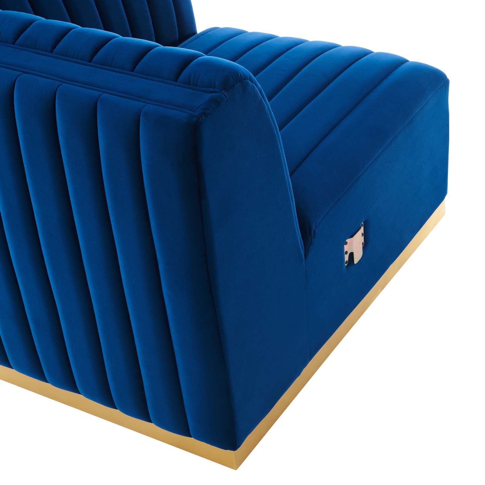 Modway Sectional Sofas - Conjure Channel Tufted Performance Velvet 5 Piece Sectional Gold Navy EEI-5852-GLD-NAV