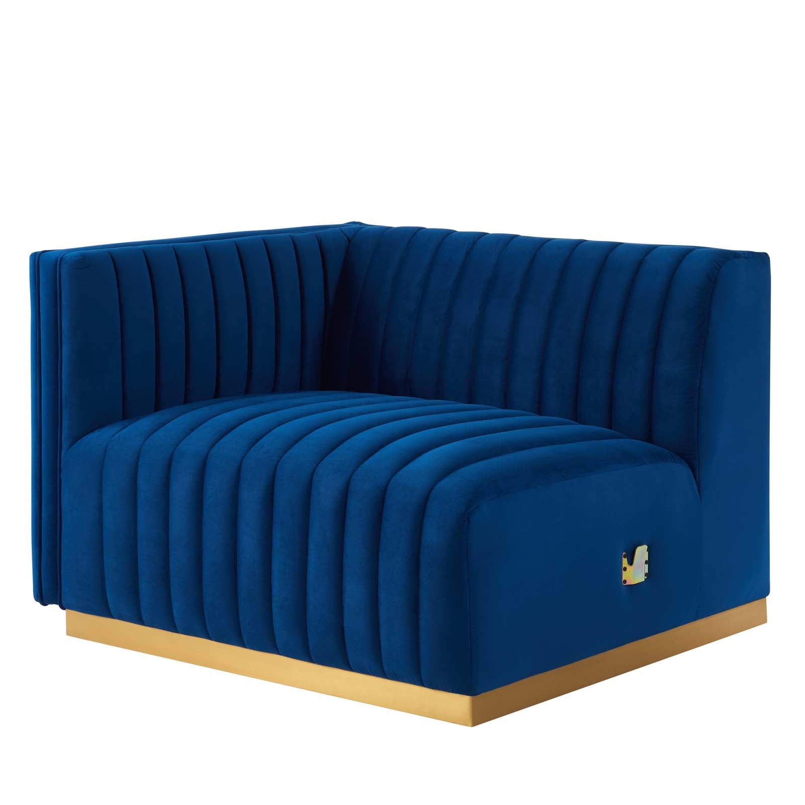 Modway Sectional Sofas - Conjure Channel Tufted Performance Velvet 5 Piece Sectional Gold Navy EEI-5852-GLD-NAV