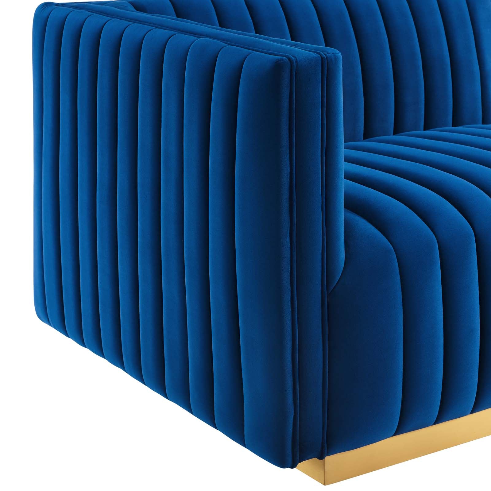 Modway Sectional Sofas - Conjure Channel Tufted Performance Velvet 5 Piece Sectional Gold Navy EEI-5852-GLD-NAV