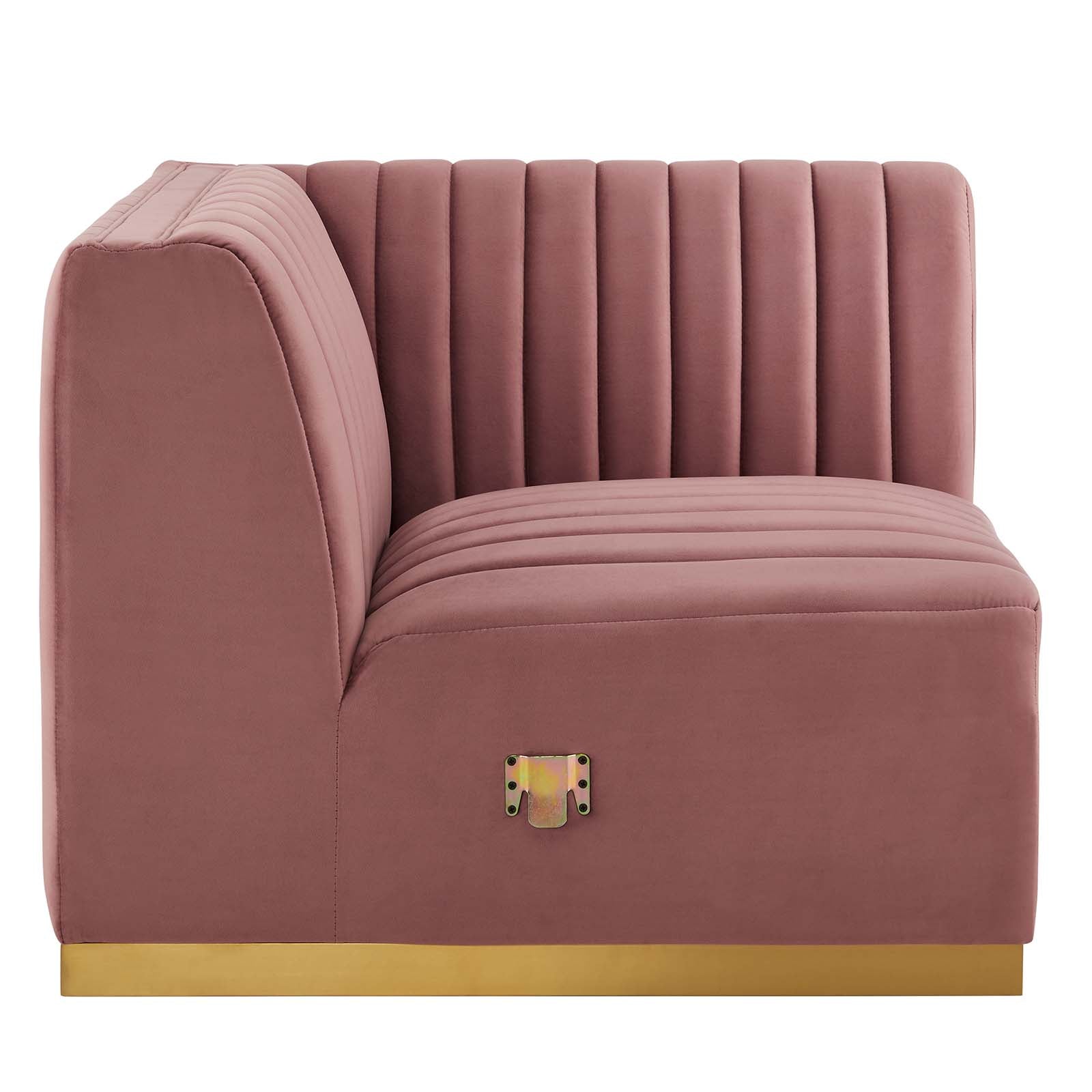 Modway Sectional Sofas - Conjure Channel Tufted Performance Velvet 5 Piece Sectional Gold | Dusty Rose EEI-5853-GLD-DUS