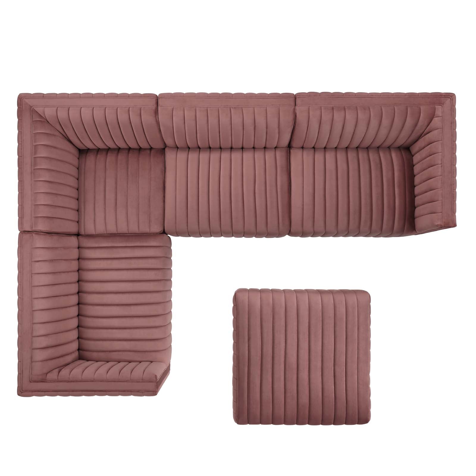 Modway Sectional Sofas - Conjure Channel Tufted Performance Velvet 5 Piece Sectional Gold | Dusty Rose EEI-5853-GLD-DUS