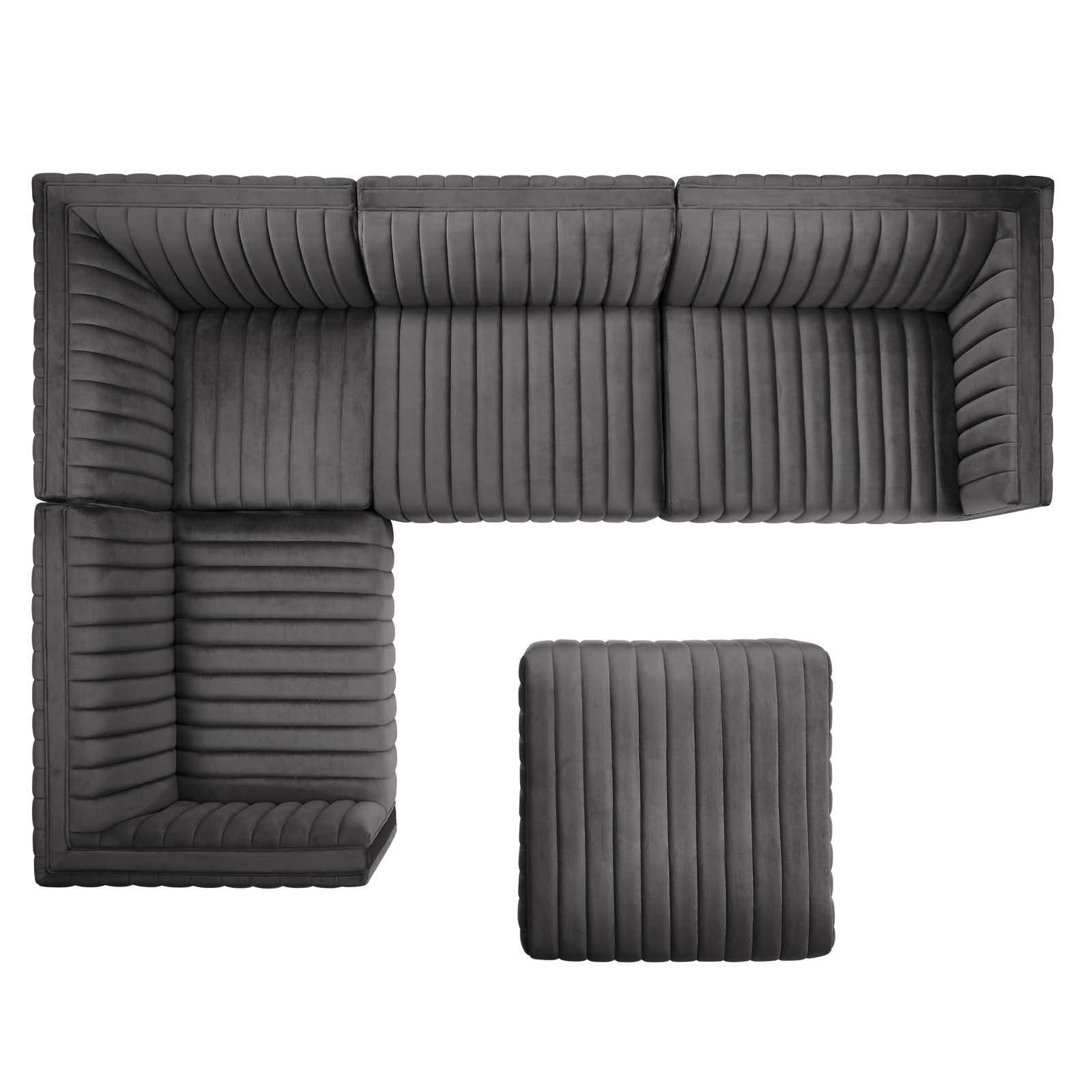 Modway Sectional Sofas - Conjure Channel Tufted Performance Velvet 5 Piece Sectional Gold Gray EEI-5853-GLD-GRY