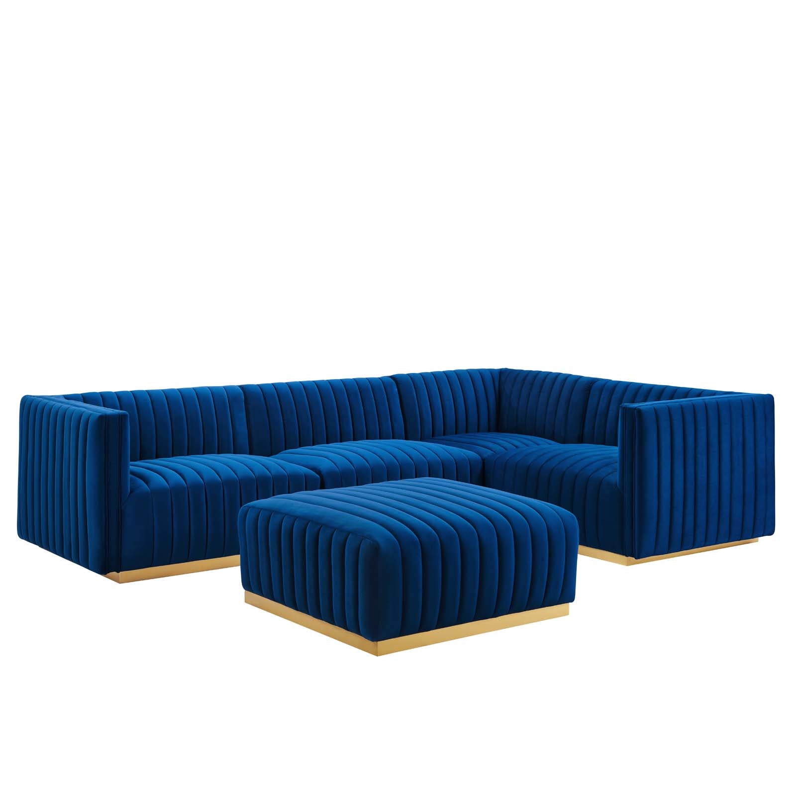 Modway Sectional Sofas - Conjure Channel Tufted Performance Velvet 5 Piece Sectional Gold Navy EEI-5853-GLD-NAV