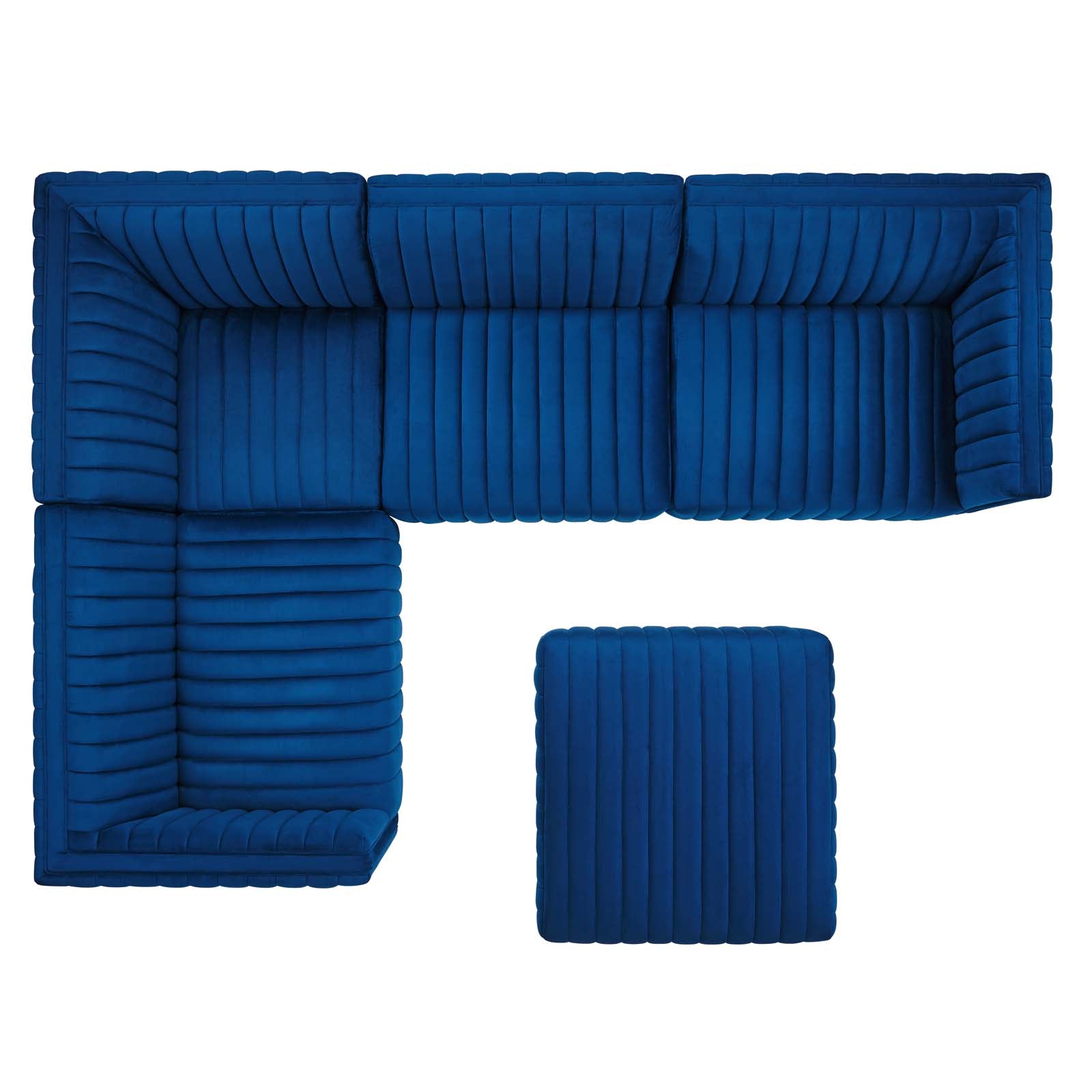 Modway Sectional Sofas - Conjure Channel Tufted Performance Velvet 5 Piece Sectional Gold Navy EEI-5853-GLD-NAV