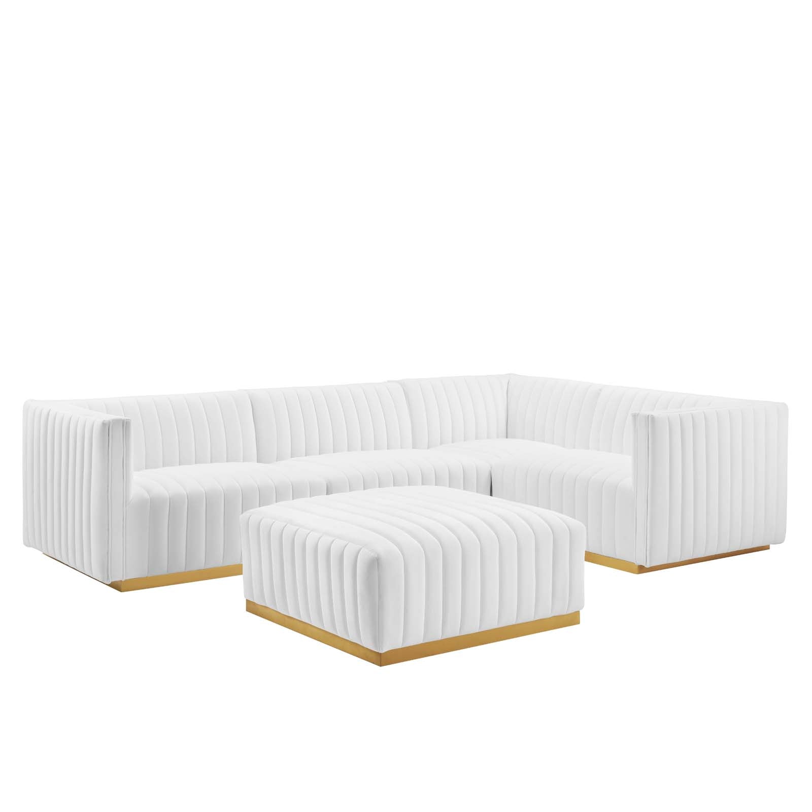 Modway Sectional Sofas - Conjure Channel Tufted Performance Velvet 5 Piece Sectional Gold White EEI-5853-GLD-WHI