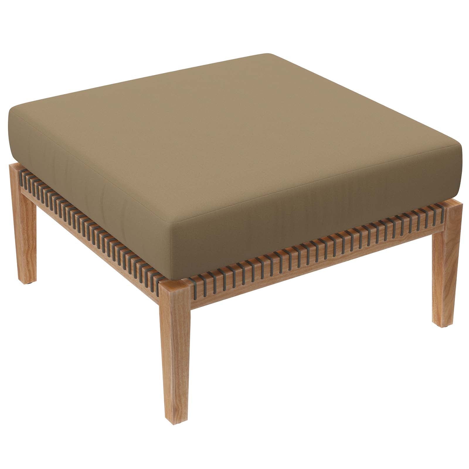Modway Outdoor Sofas - Clearwater-Outdoor-Patio-Teak-Wood-Ottoman-Gray-Light-Brown