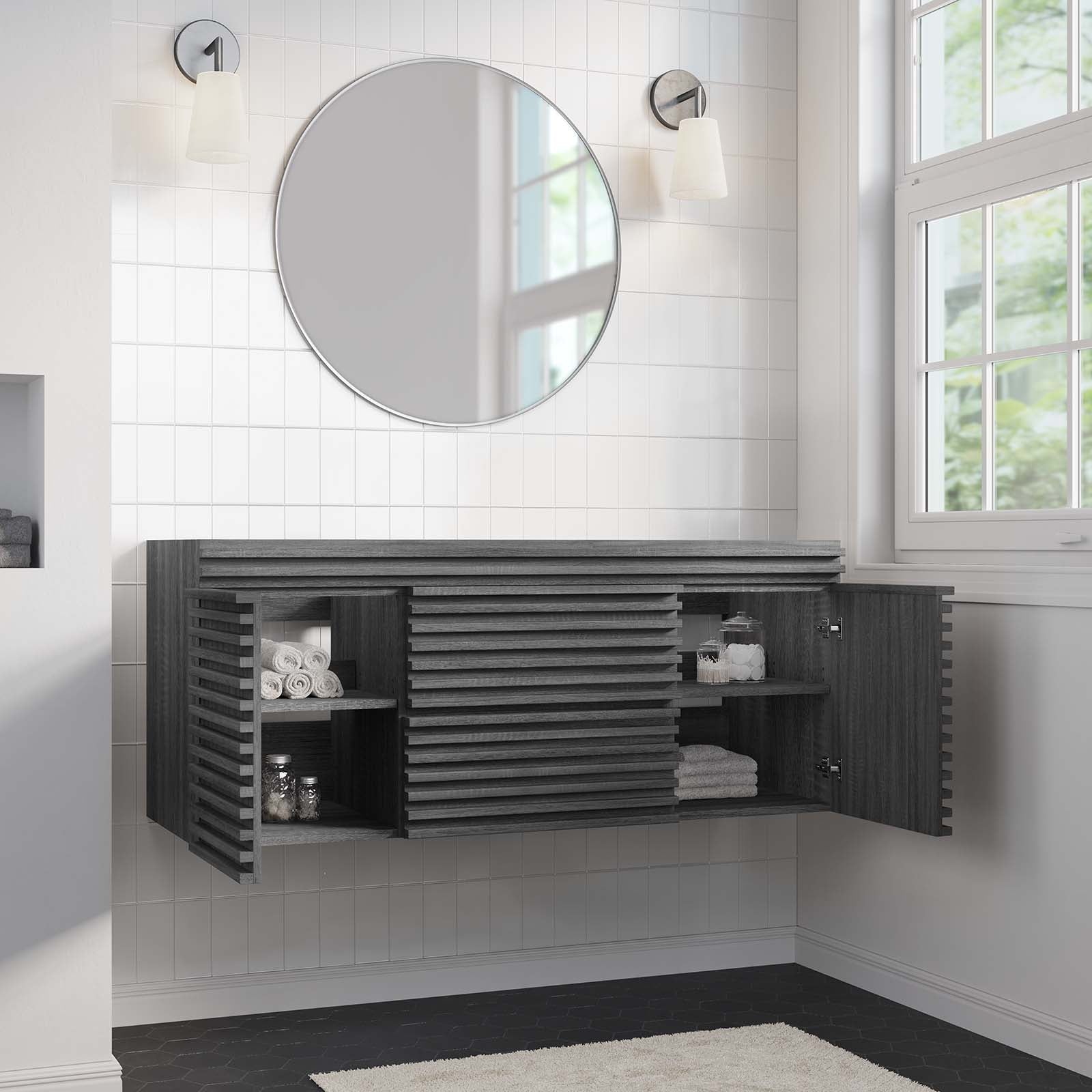 Modway Bathroom Vanity - Render 48" Wall-Mount Bathroom Vanity Cabinet Charcoal EEI-5866-CHA