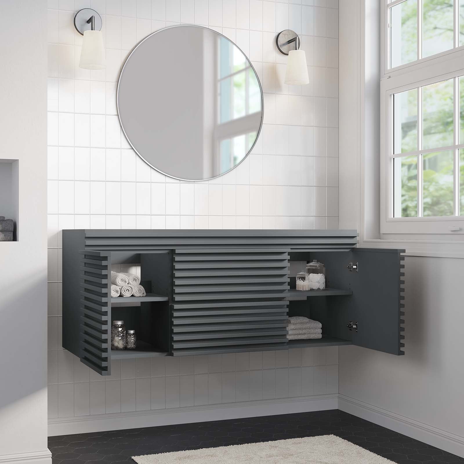 Modway Bathroom Vanity - Render 48" Wall-Mount Bathroom Vanity Cabinet Gray EEI-5866-GRY