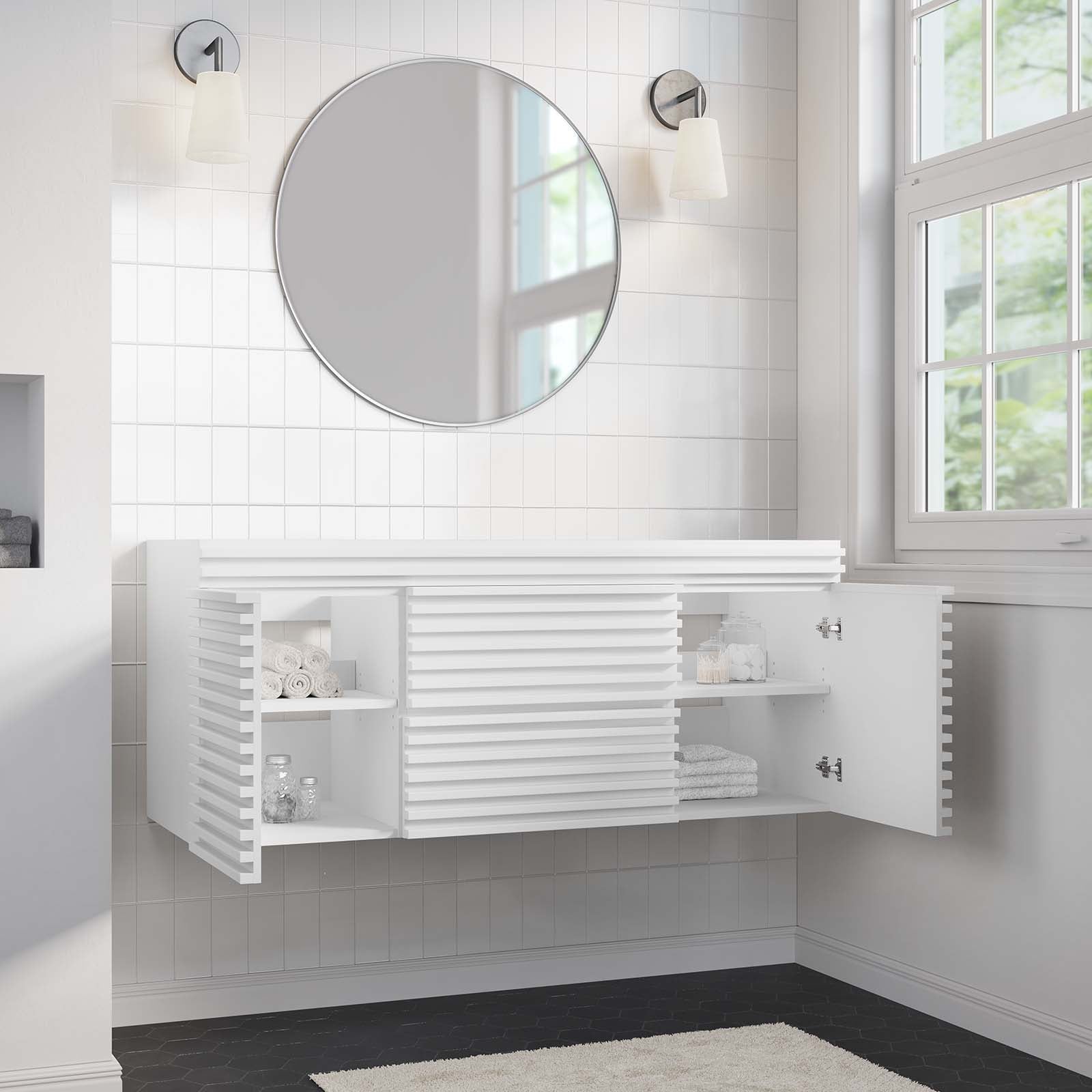 Modway Bathroom Vanity - Render 48" Wall-Mount Bathroom Vanity Cabinet White EEI-5866-WHI