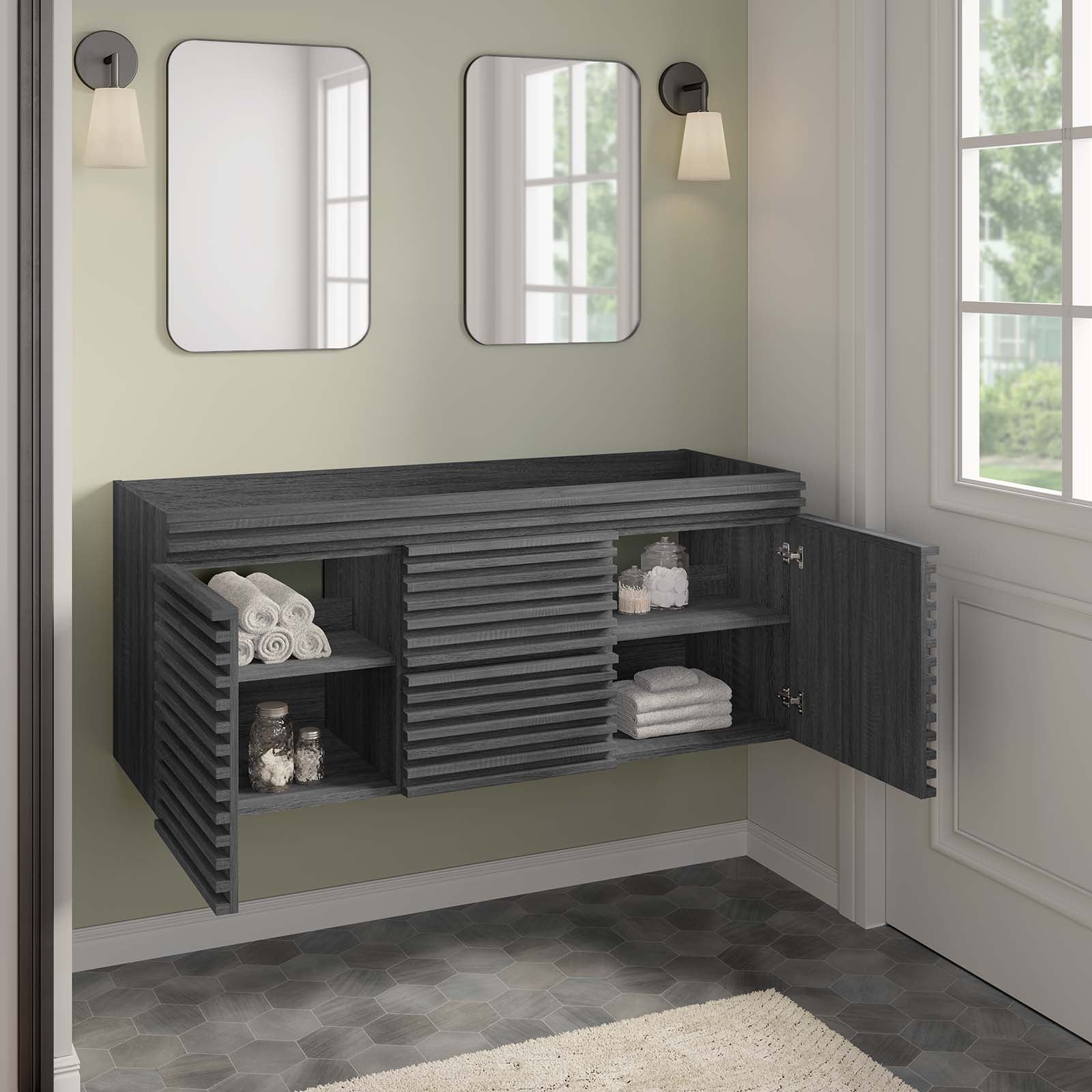 Modway Bathroom Vanity - Render 48" Wall-Mount Bathroom Vanity Cabinet Charcoal EEI-5867-CHA