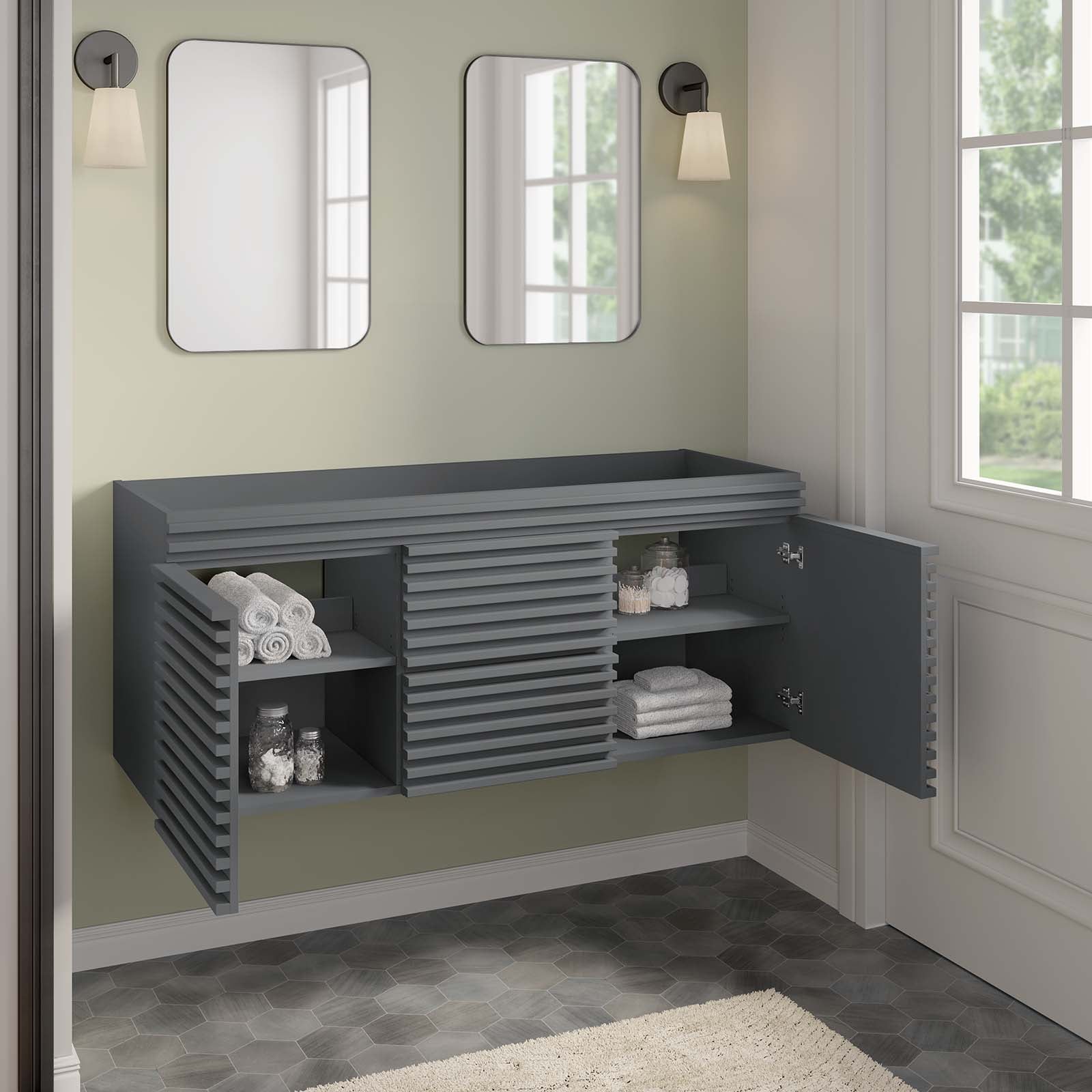 Modway Bathroom Vanity - Render 48" Wall-Mount Bathroom Vanity Cabinet Gray EEI-5867-GRY