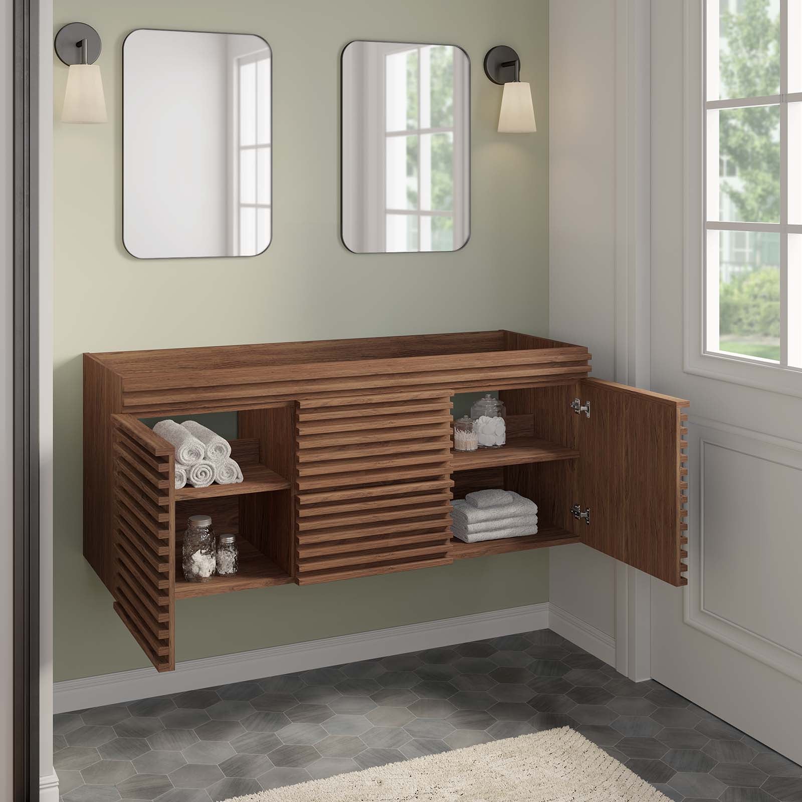 Modway Bathroom Vanity - Render 48" Wall-Mount Bathroom Vanity Cabinet Walnut EEI-5867-WAL