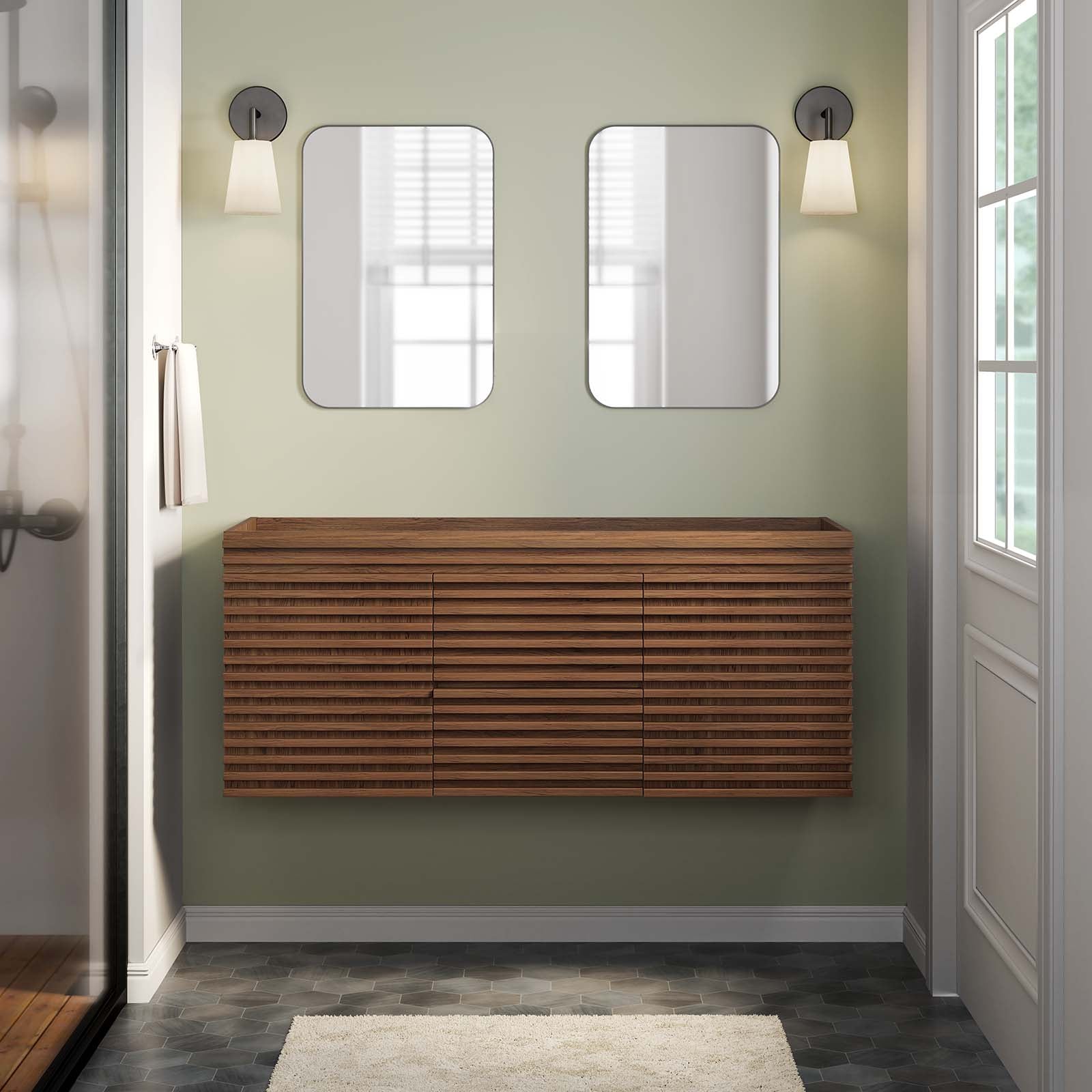 Modway Bathroom Vanity - Render 48" Wall-Mount Bathroom Vanity Cabinet Walnut EEI-5867-WAL