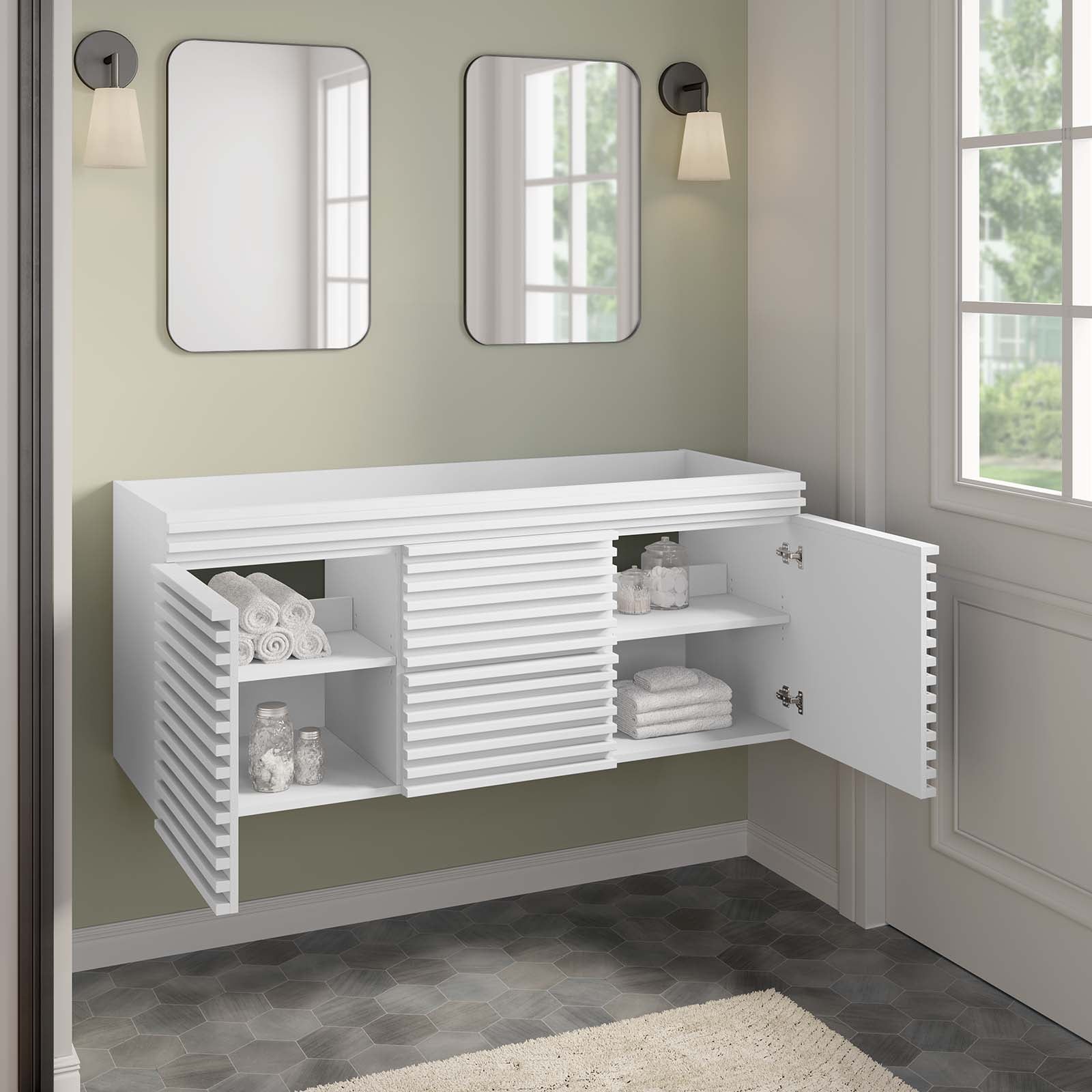 Modway Bathroom Vanity - Render 48" Wall-Mount Bathroom Vanity Cabinet White EEI-5867-WHI