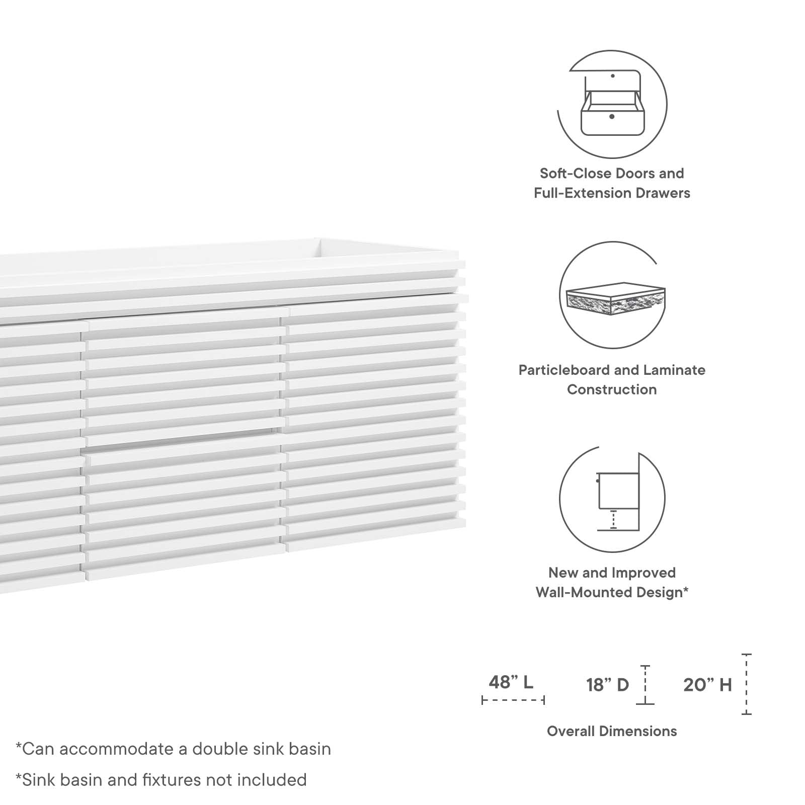 Modway Bathroom Vanity - Render 48" Wall-Mount Bathroom Vanity Cabinet White EEI-5867-WHI