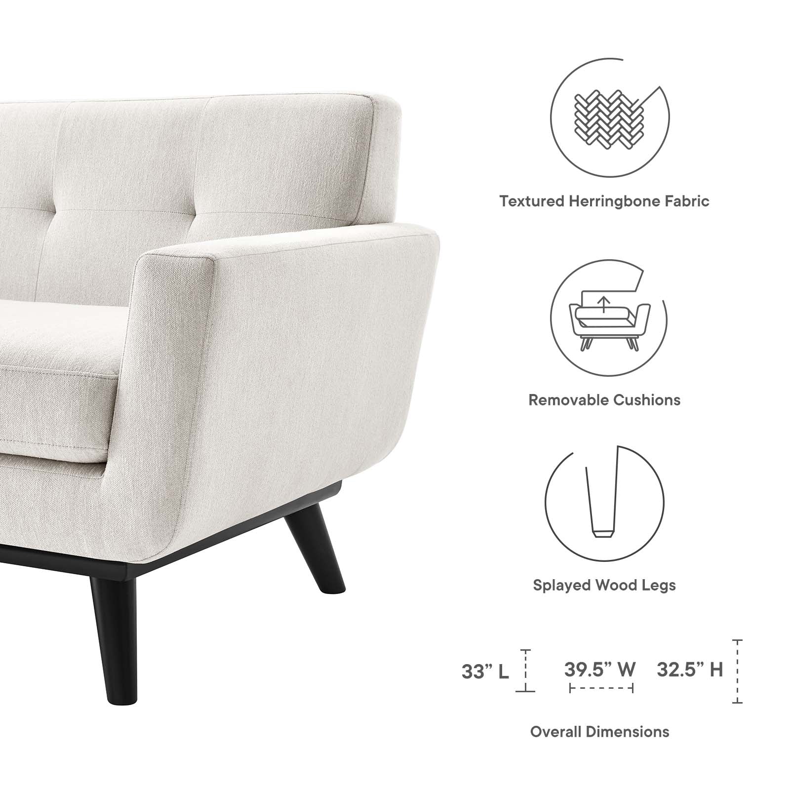 Modway Accent Chairs - Engage Herringbone Fabric Armchair Ivory