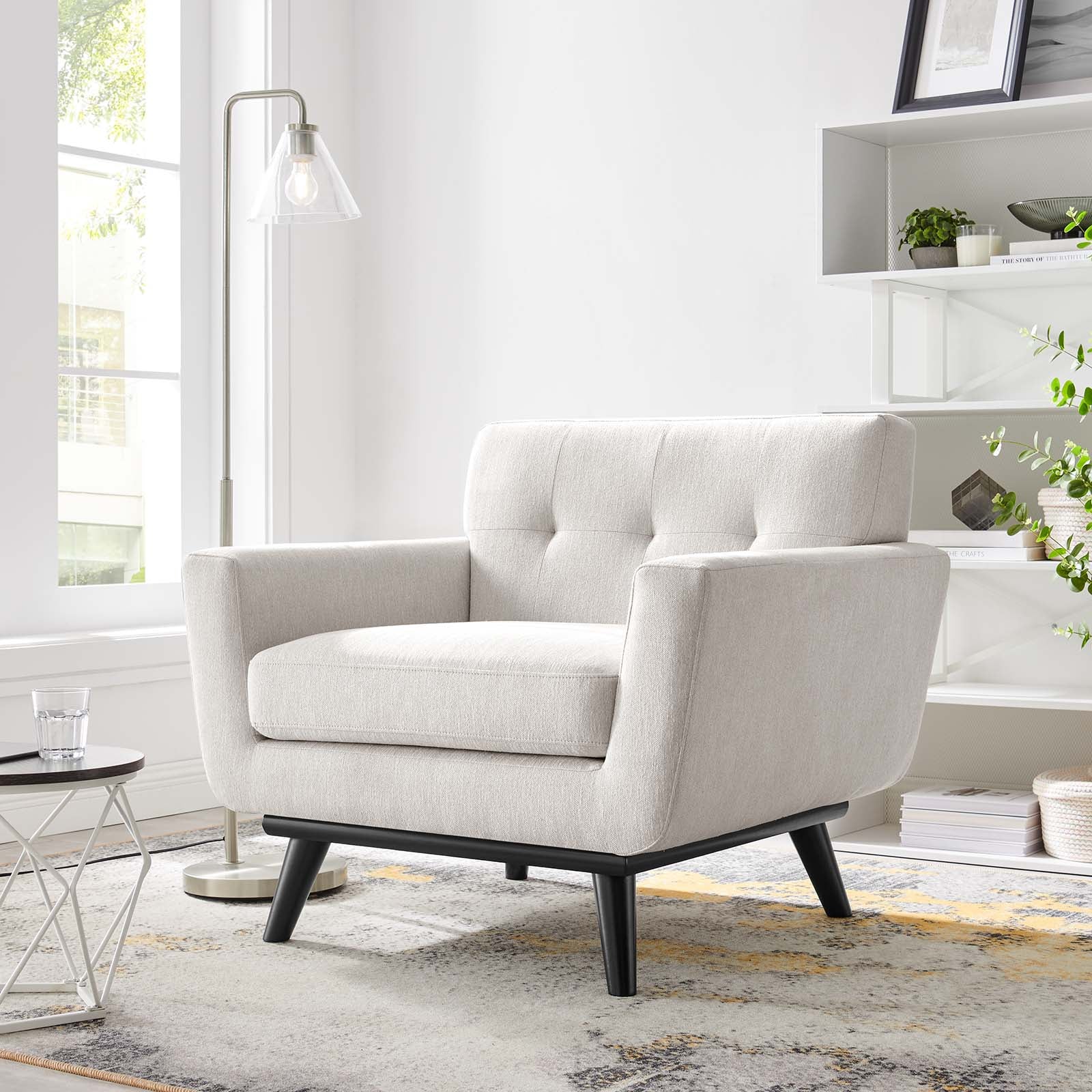 Modway Accent Chairs - Engage Herringbone Fabric Armchair Ivory