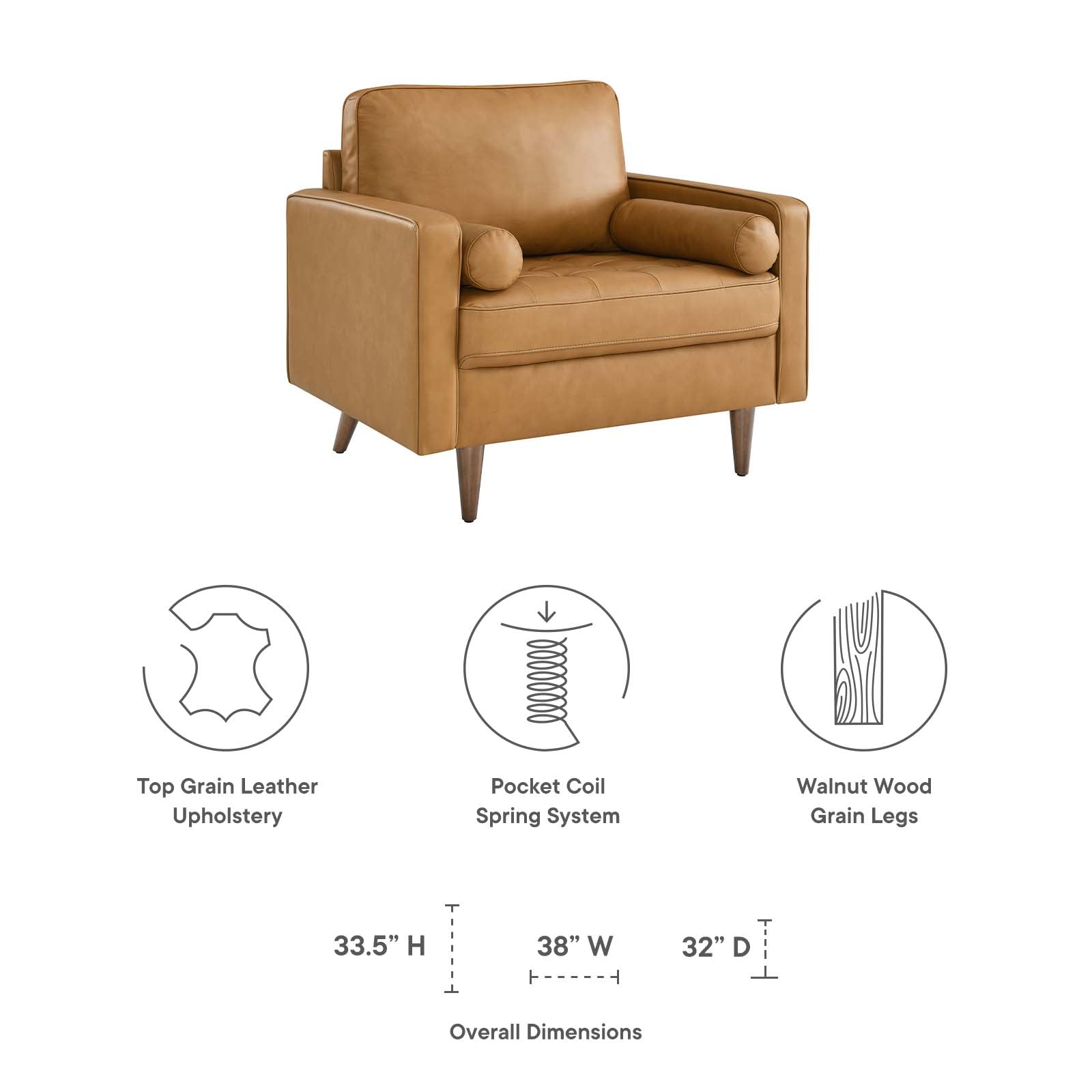 Modway Accent Chairs - Valour Leather Armchair Tan