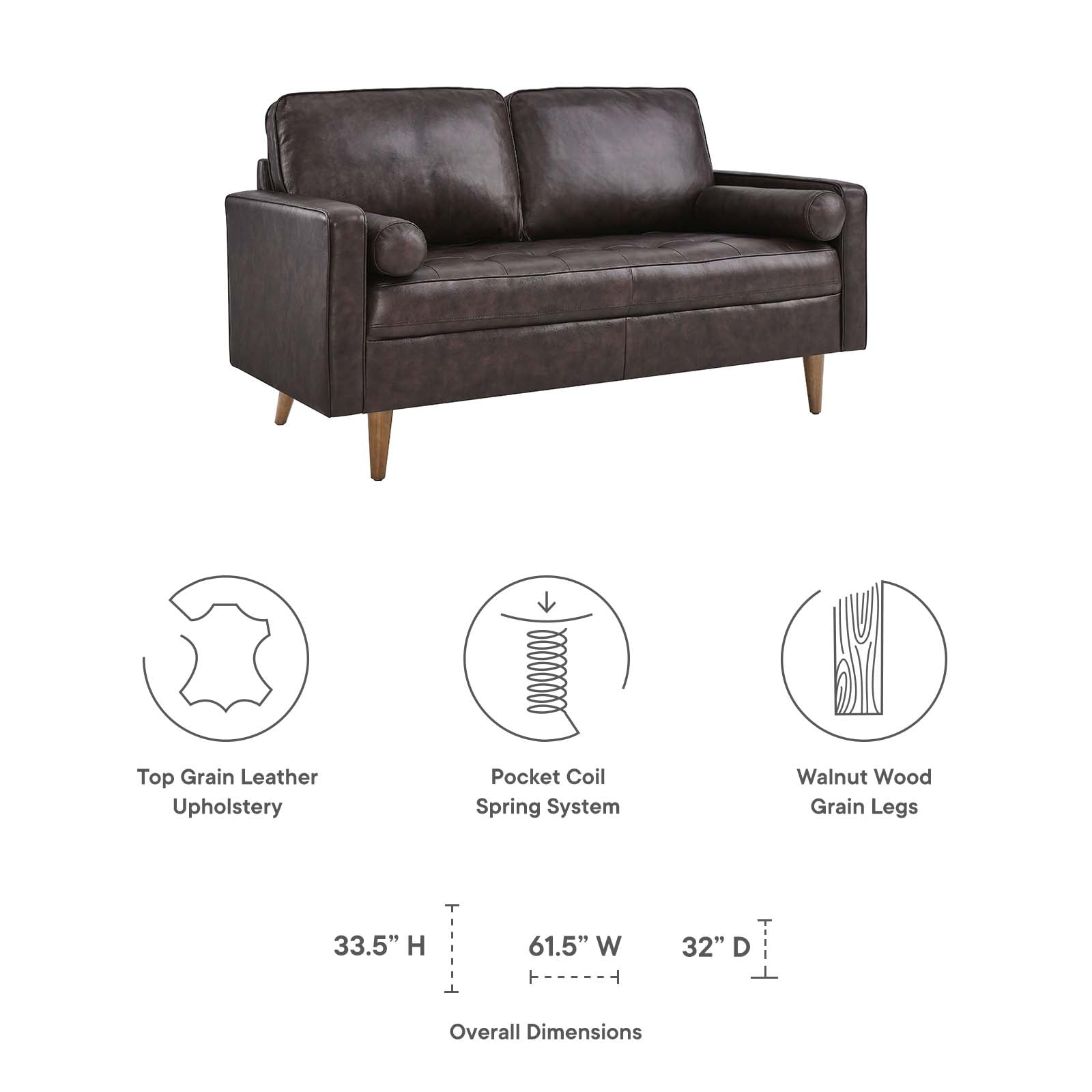Modway Loveseats - Valour Leather Loveseat Brown