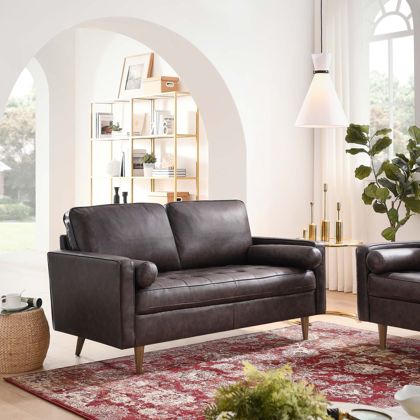 Modway Loveseats - Valour Leather Loveseat Brown